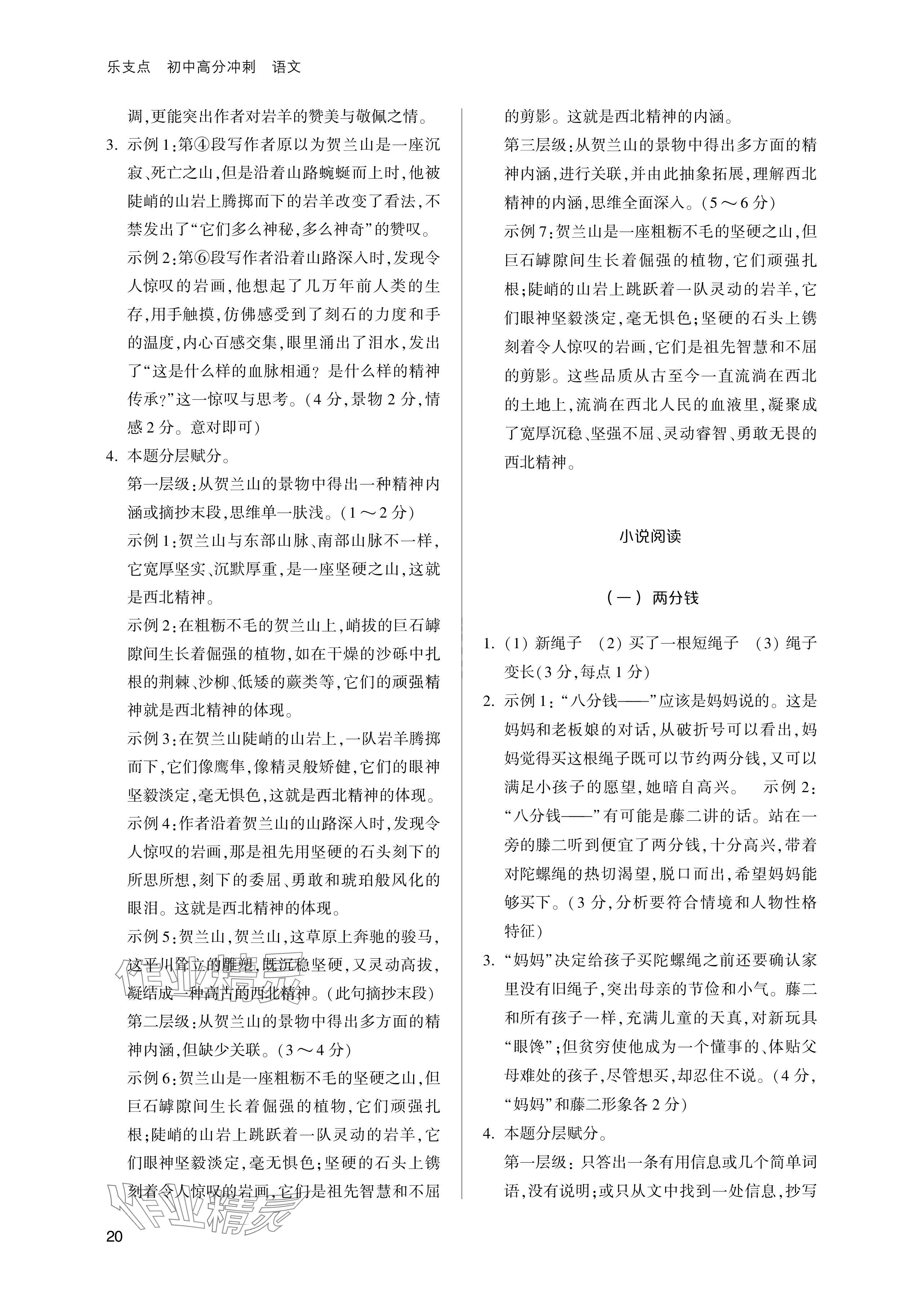 2024年樂支點(diǎn)中考高分沖刺語文&nbsp;參考答案第20頁