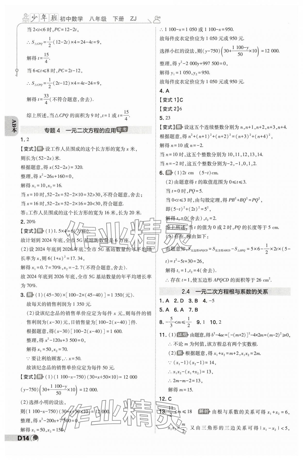 2025年少年班八年級數(shù)學(xué)下冊浙教版 參考答案第13頁
