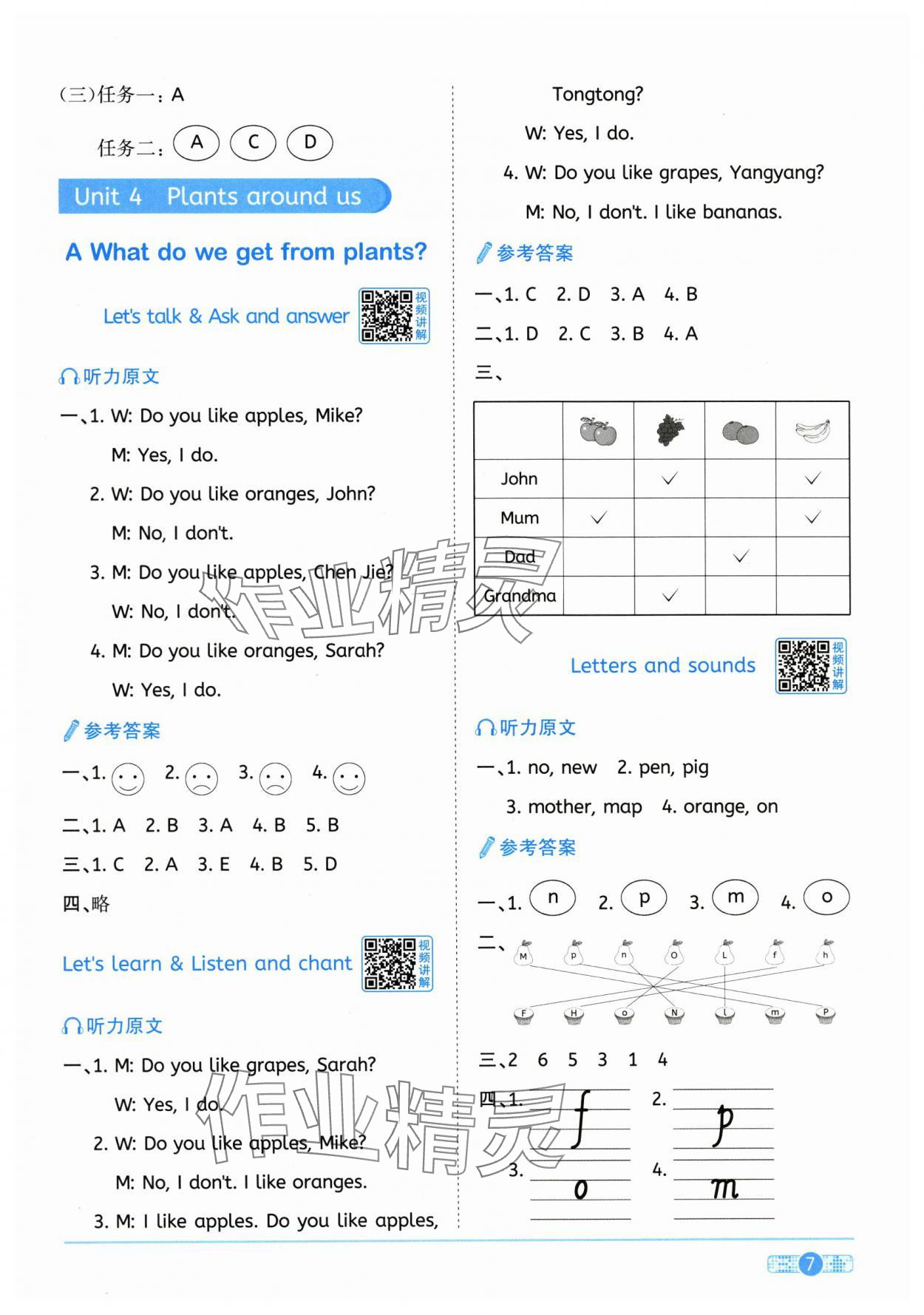2025年陽光同學(xué)課時(shí)全優(yōu)訓(xùn)練三年級英語上冊人教版浙江專版 參考答案第7頁