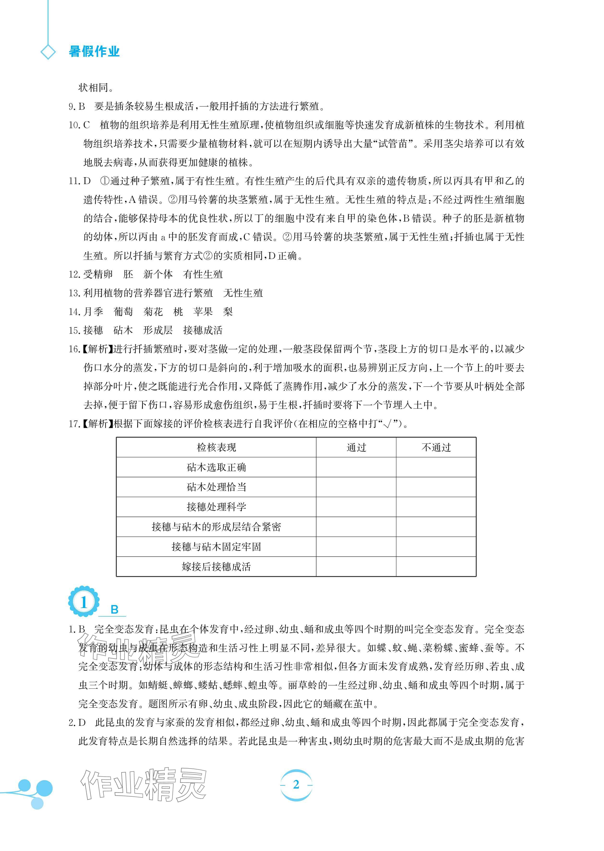 2024年暑假作业安徽教育出版社八年级生物人教版 参考答案第2页