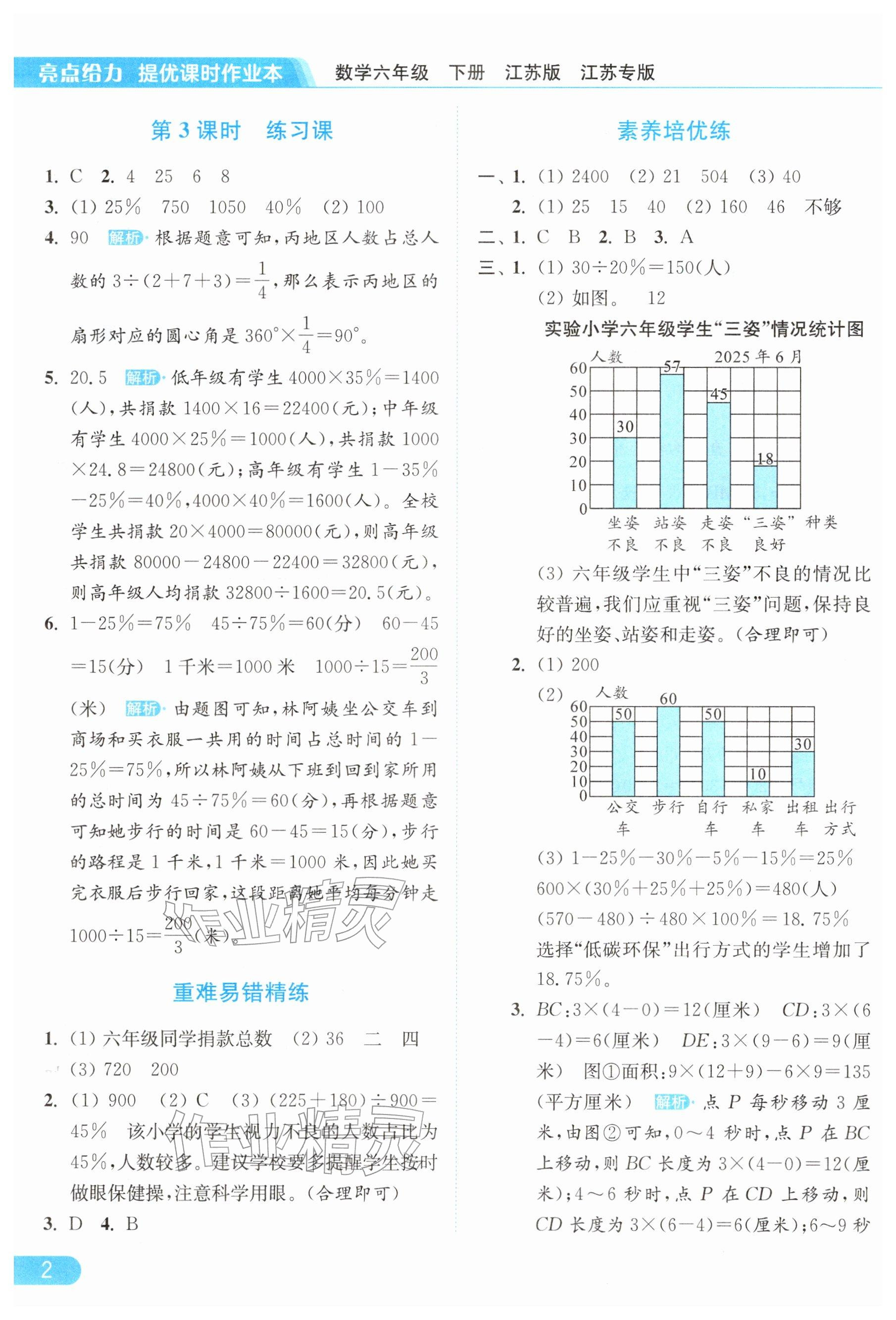 2026年亮点给力提优课时作业本六年级数学下册苏教版&nbsp;参考答案第2页