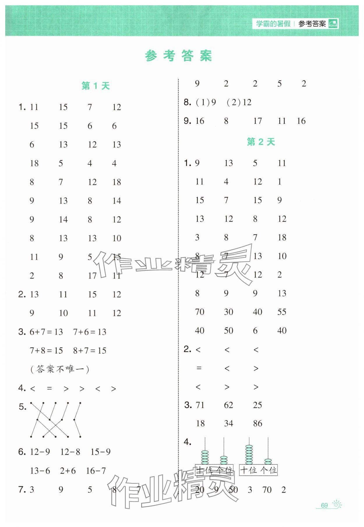 2025年学霸的暑假计算暑期大通关一年级数学苏教版 第1页