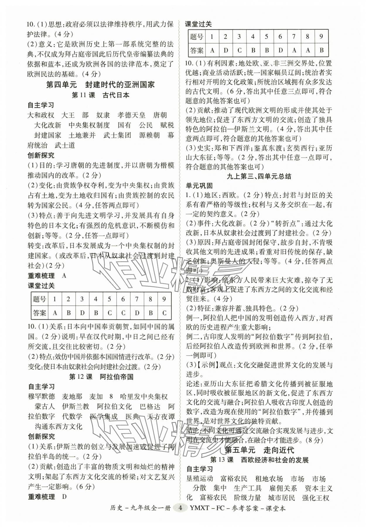 2025年分層導(dǎo)學(xué)案九年級歷史全一冊人教版廣州專版&nbsp;參考答案第4頁
