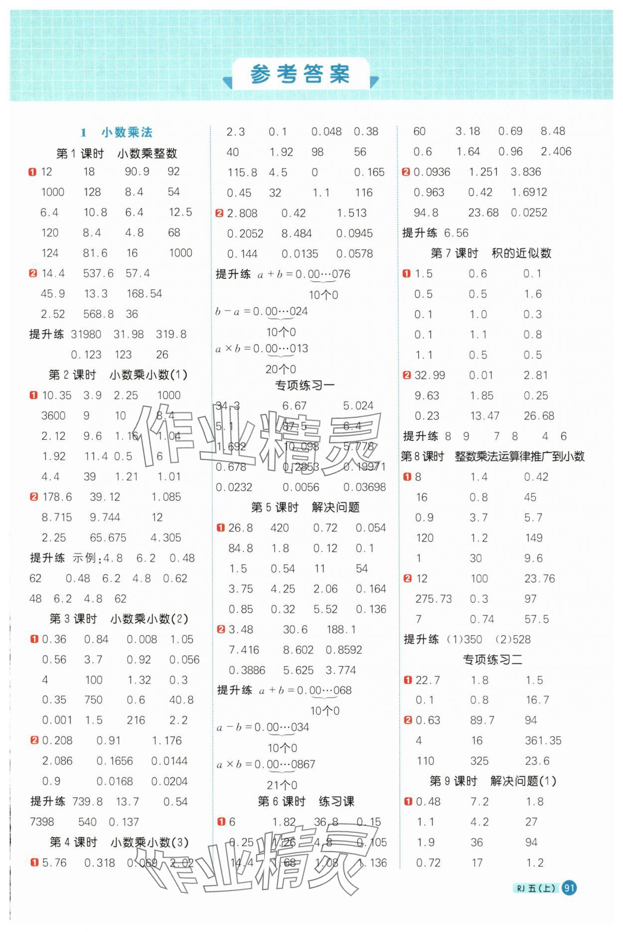 2024年阳光同学计算小达人五年级数学上册人教版 第1页