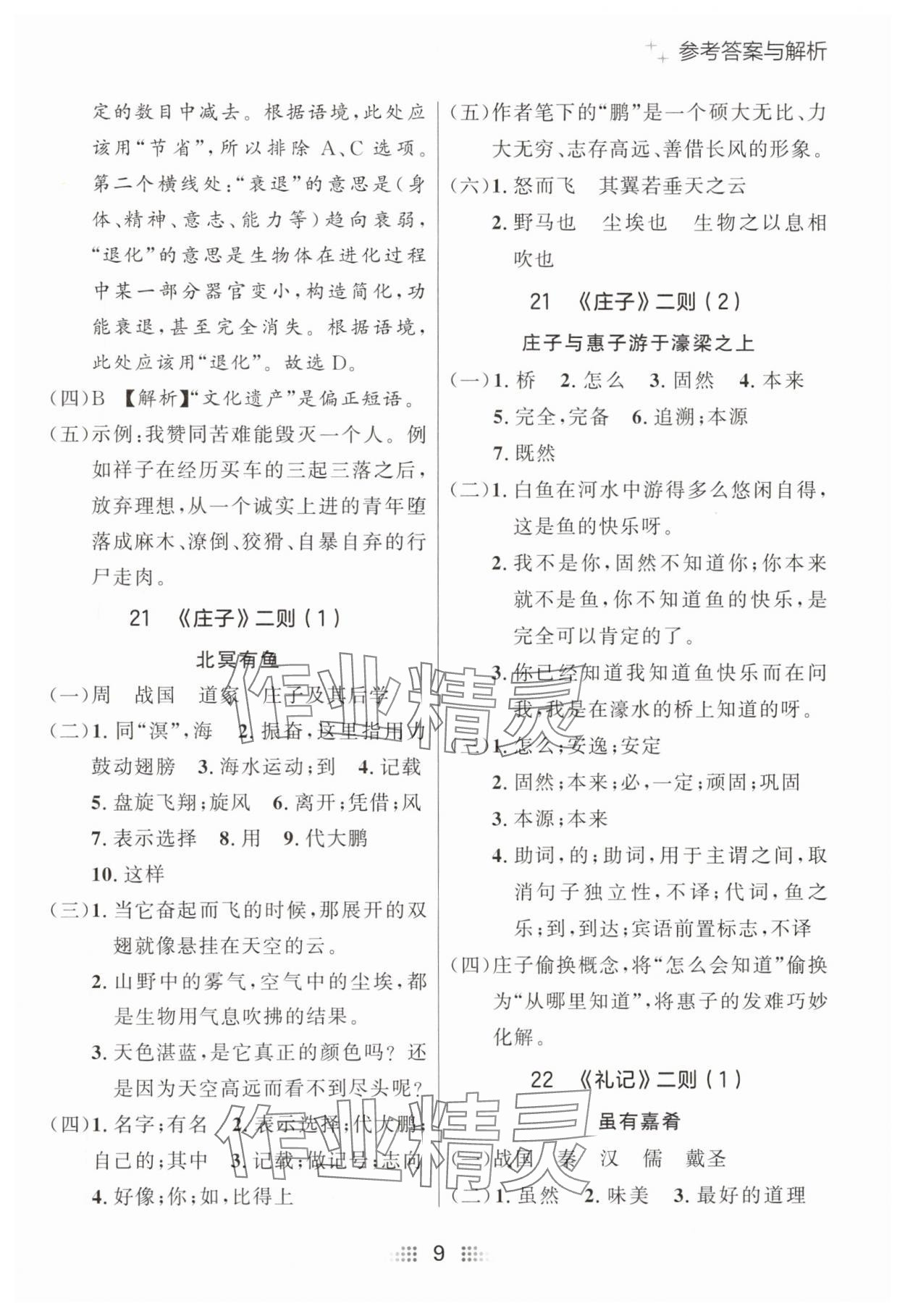 2025年點石成金金牌奪冠八年級語文下冊人教版遼寧專版 參考答案第9頁