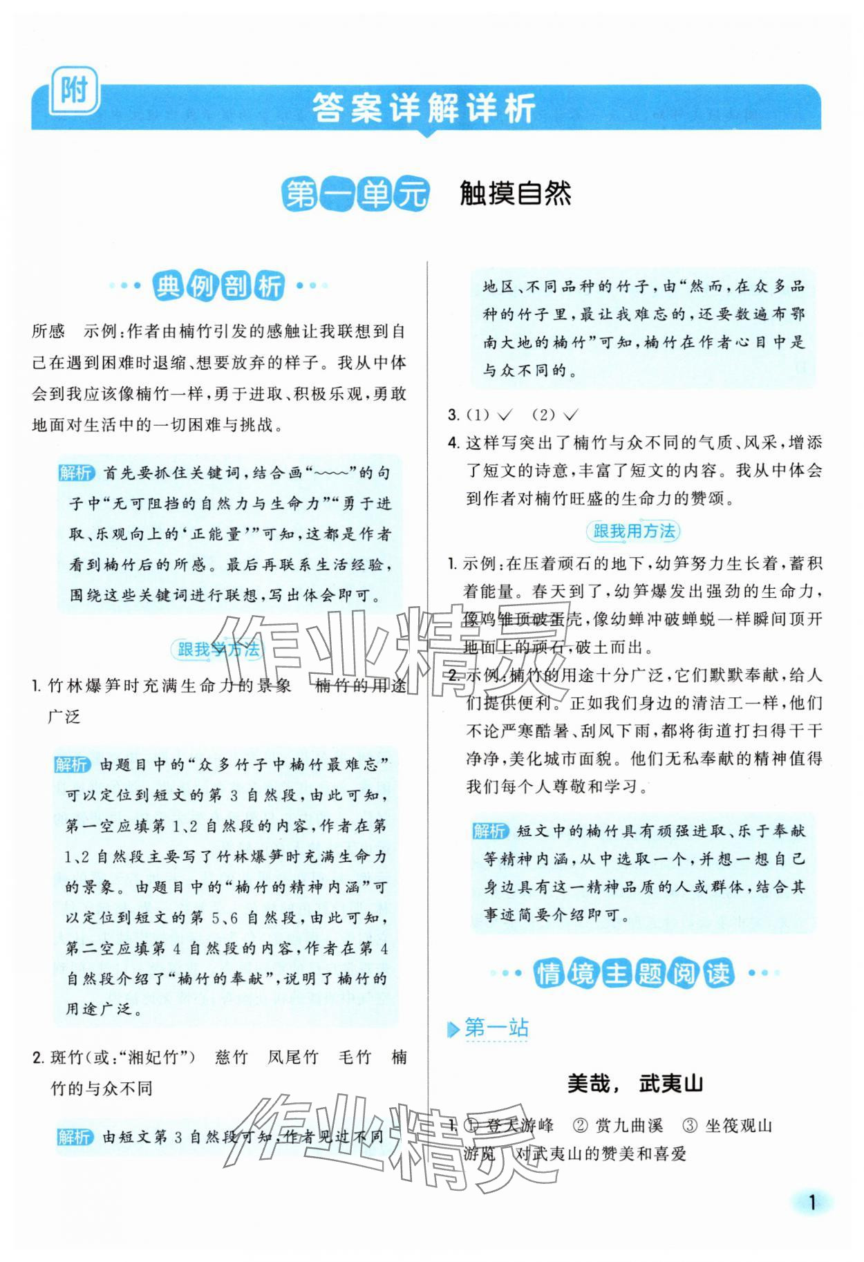 2025年亮点给力同步阅读六年级语文上册人教版 参考答案第1页