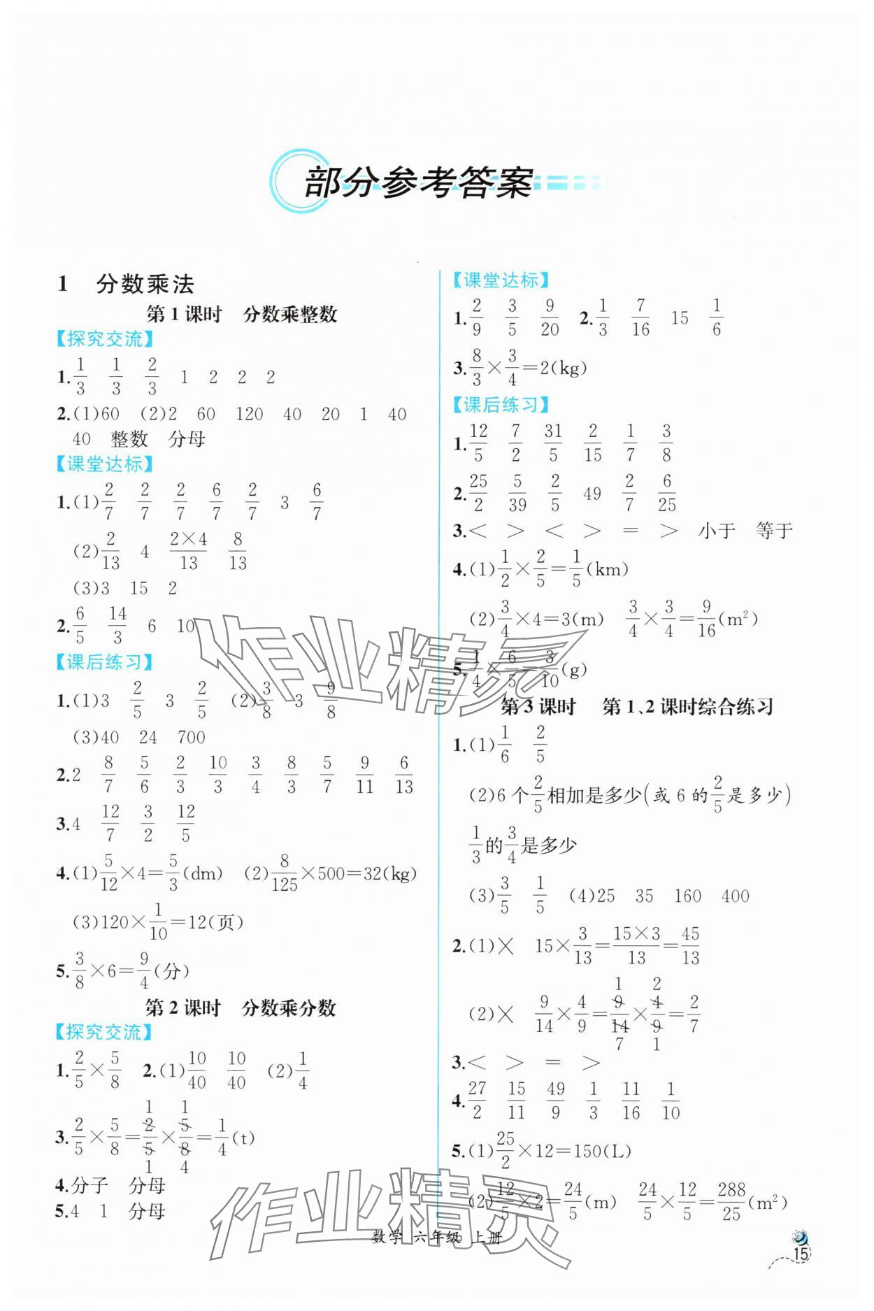 2025年人教金学典同步解析与测评六年级数学上册人教版云南专版 第1页