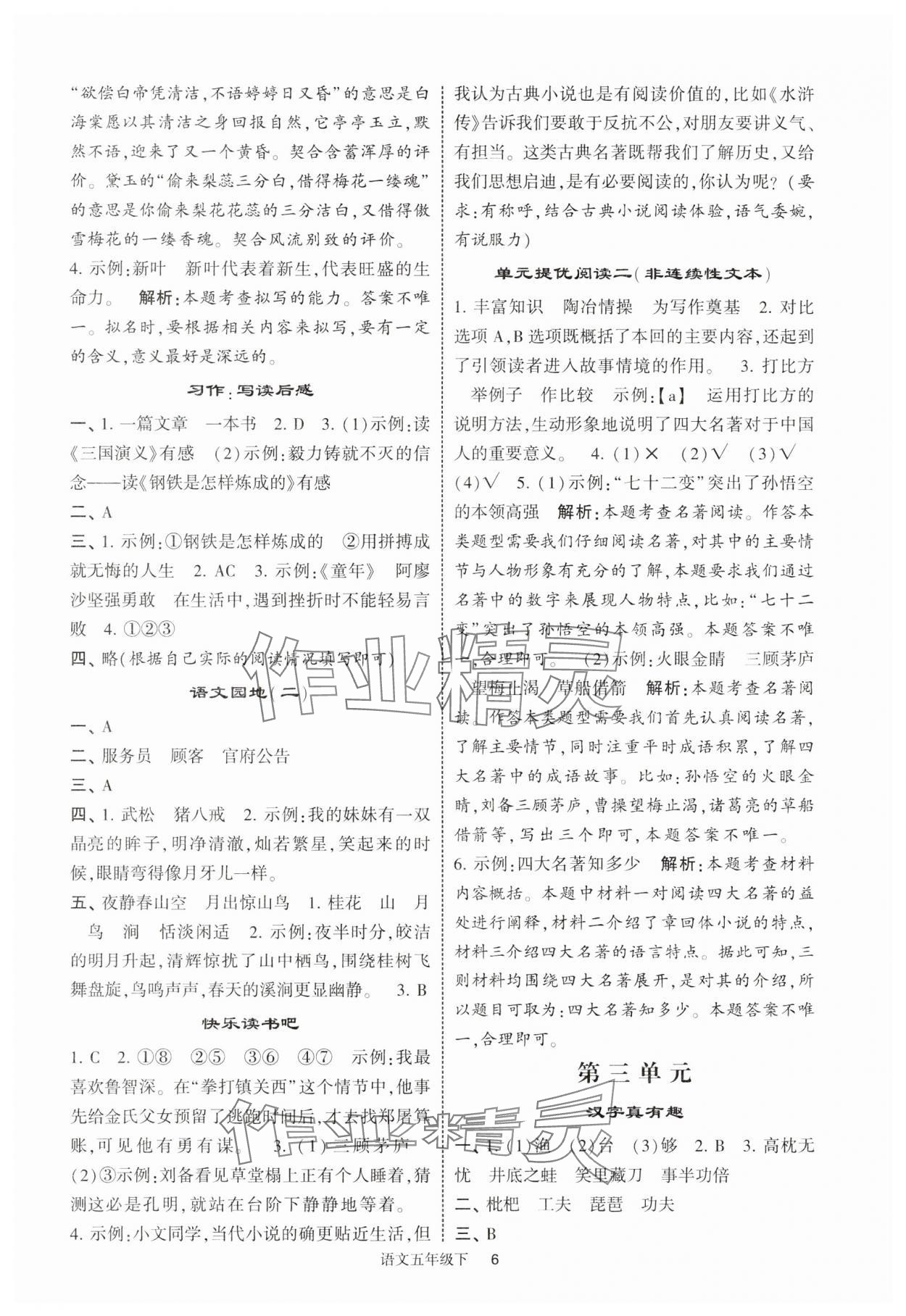 2025年經(jīng)綸學(xué)典提高班五年級語文下冊人教版江蘇專版 參考答案第6頁