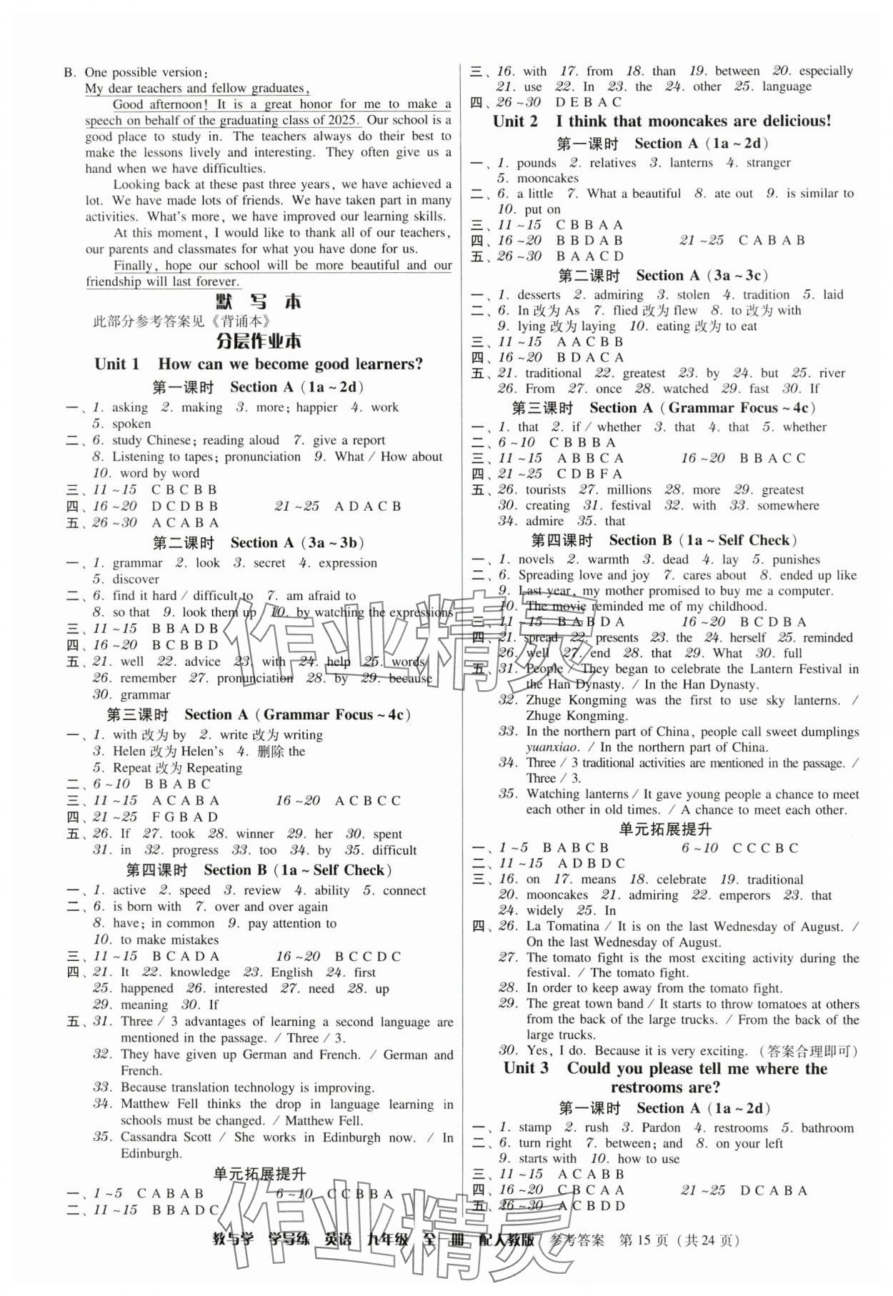2024年教與學(xué)學(xué)導(dǎo)練九年級(jí)英語(yǔ)全一冊(cè)人教版 第15頁(yè)