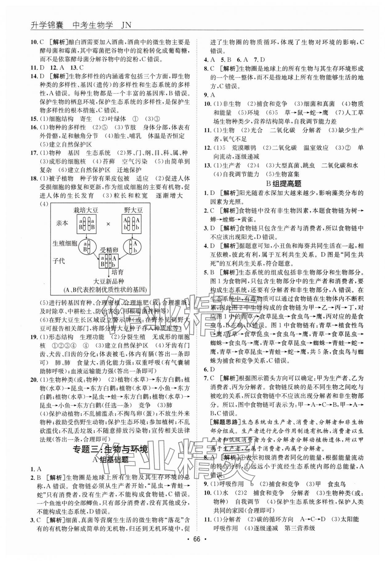 2025年升学锦囊生物济南版 参考答案第2页