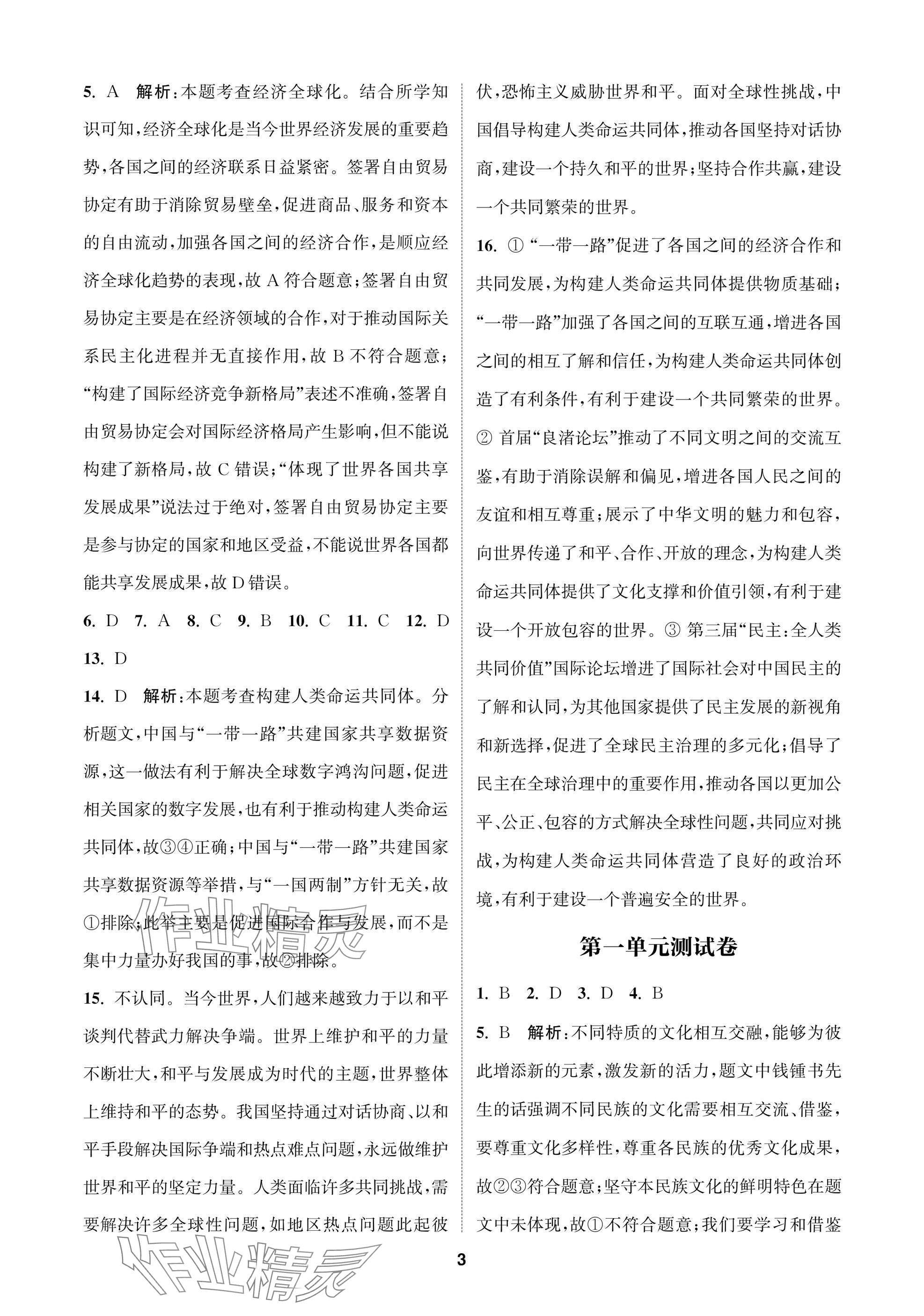 2025年金鑰匙課時學(xué)案作業(yè)本九年級道德與法治下冊人教版 參考答案第3頁