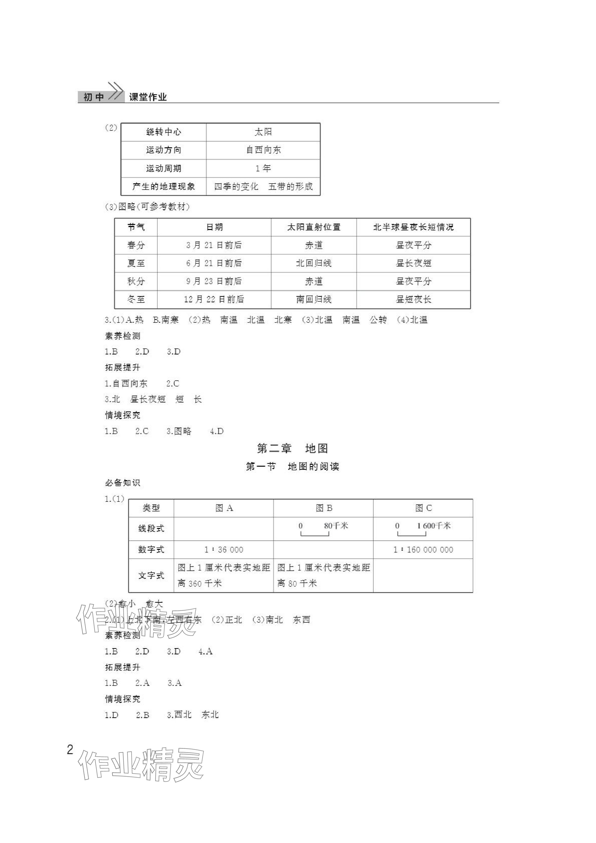 2024年课堂作业武汉出版社七年级地理上册人教版 参考答案第2页