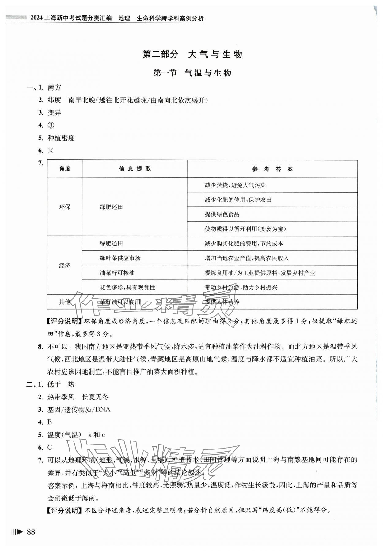 2024年上海新中考試題分類(lèi)匯編地理生命科學(xué) 參考答案第7頁(yè)