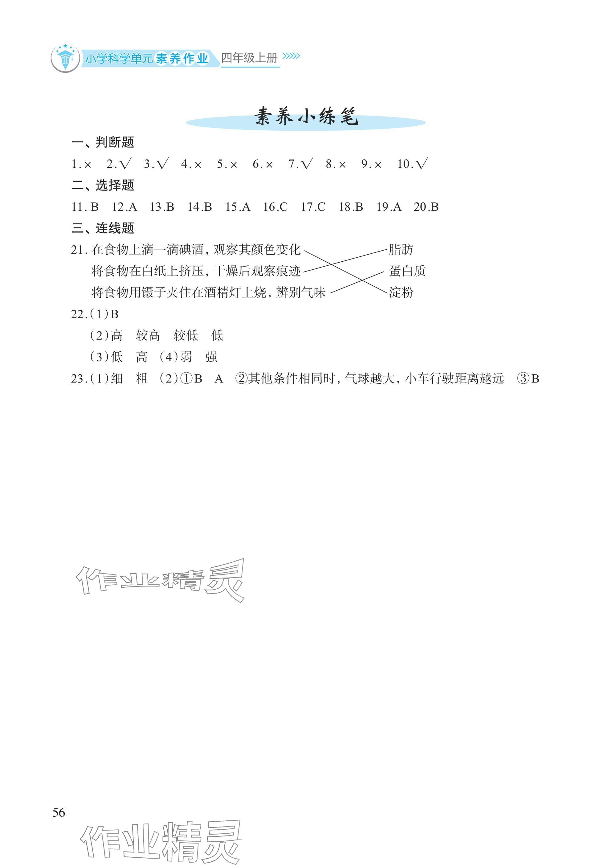 2024年小學(xué)單元素養(yǎng)作業(yè)四年級科學(xué)上冊教科版 參考答案第2頁