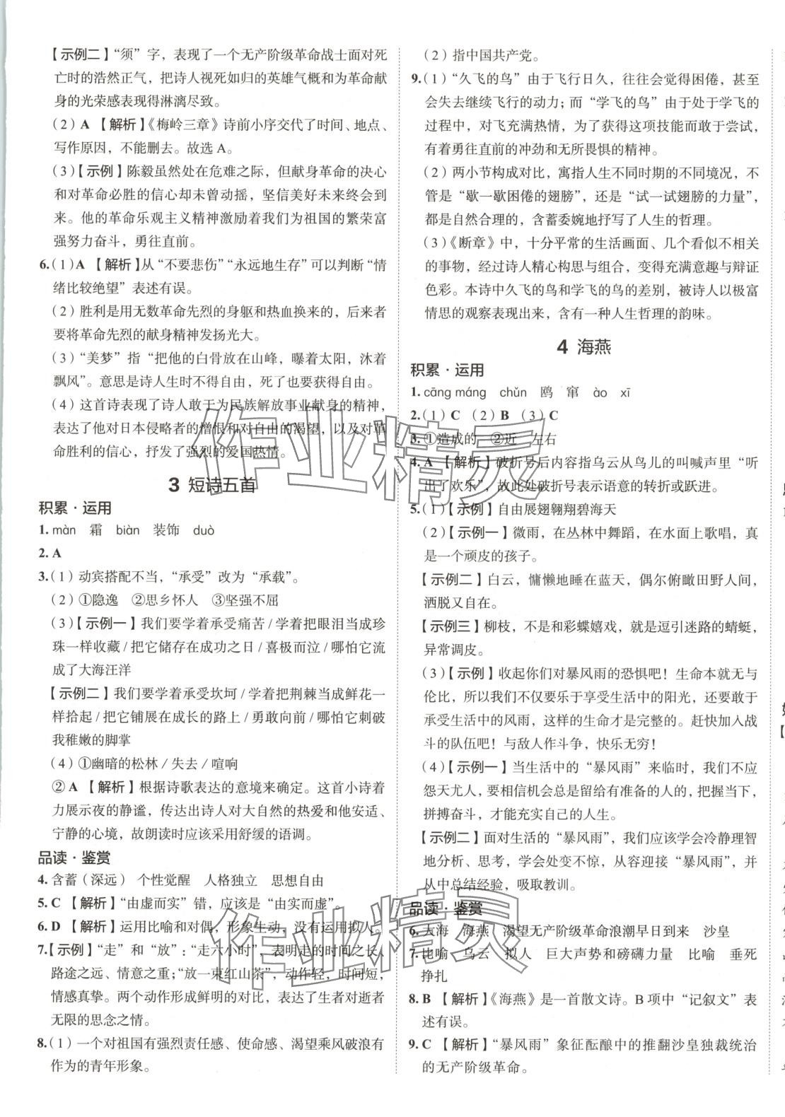 2025年53精準練九年級語文下冊人教版山西專版 參考答案第2頁