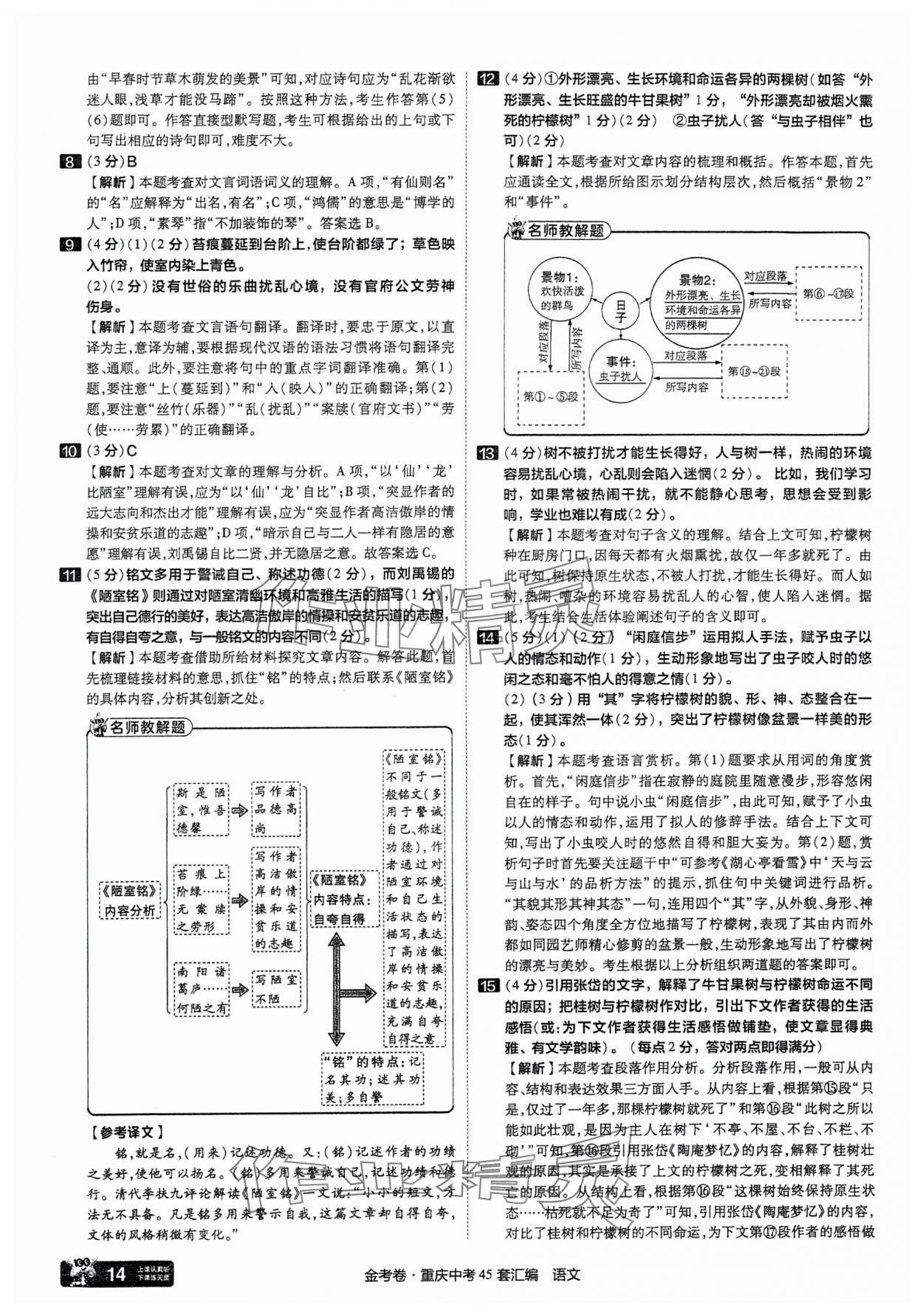 2025年金考卷中考45套匯編語文重慶專版 參考答案第14頁