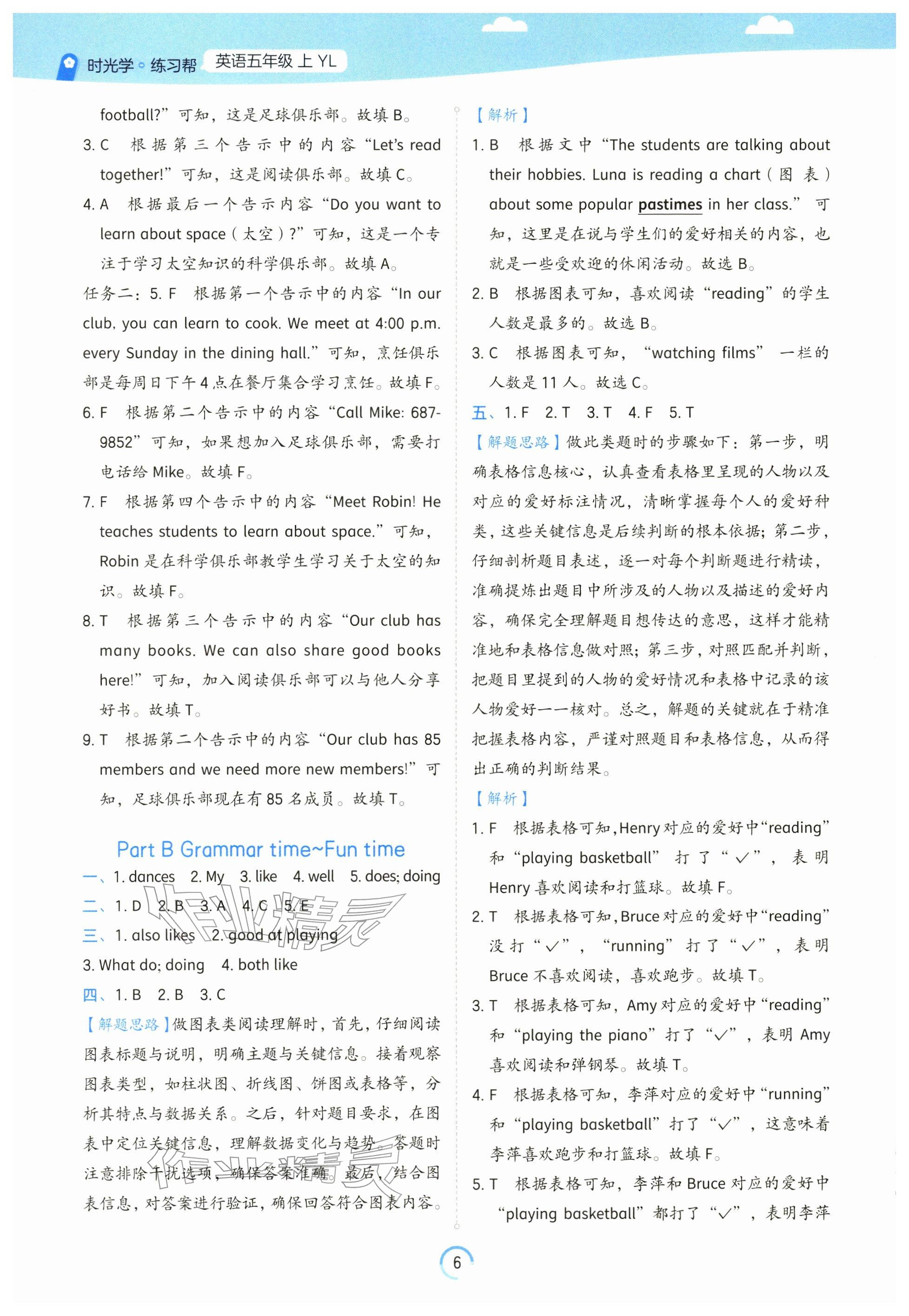 2025年時光學練習幫五年級英語上冊譯林版江蘇專版 參考答案第6頁