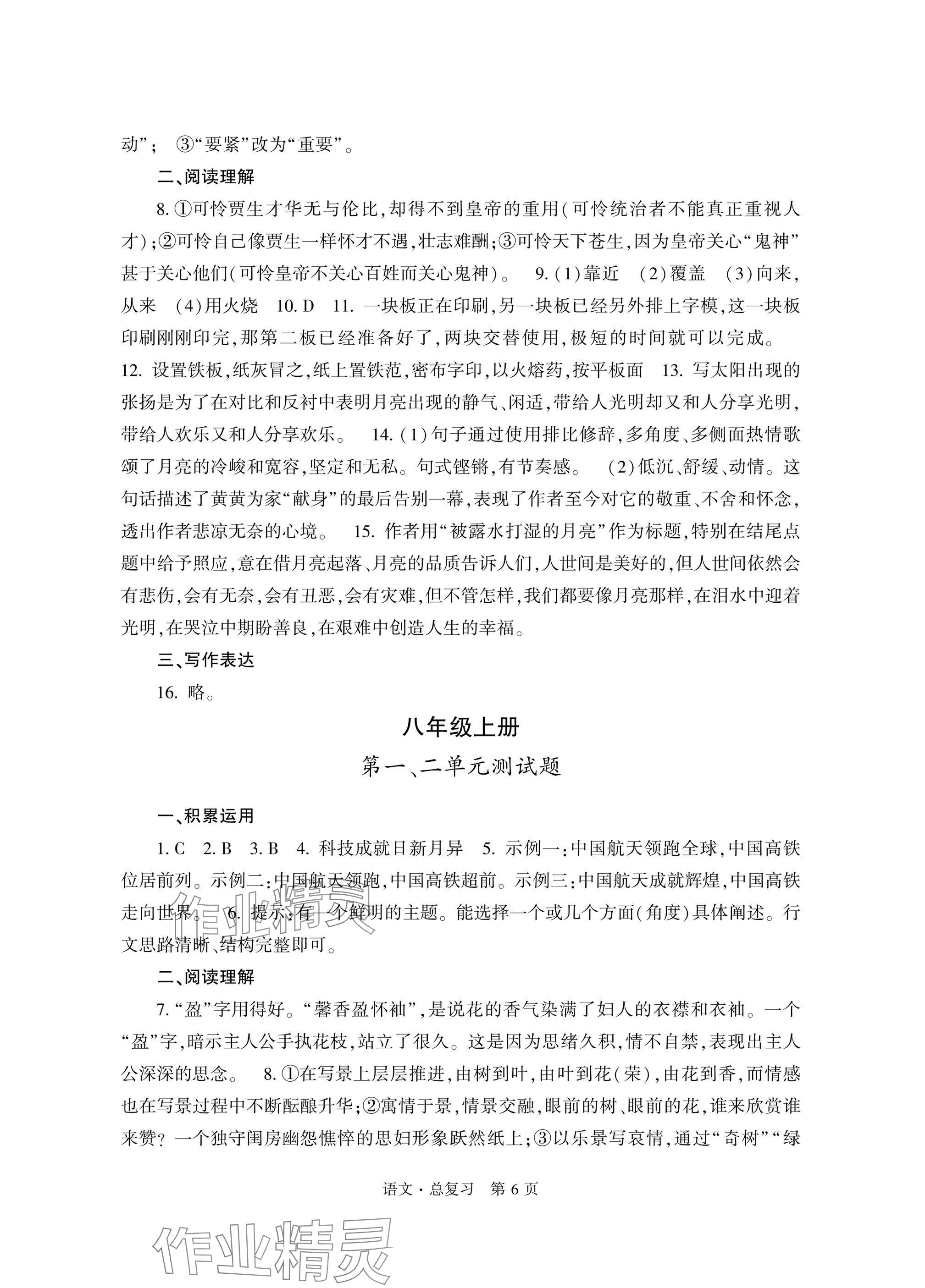 2025年自主学习指导课程总复习语文 参考答案第6页