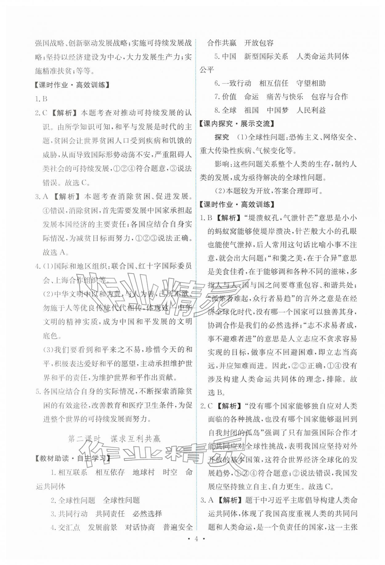 2026年能力培养与测试九年级道德与法治下册人教版&nbsp;参考答案第4页