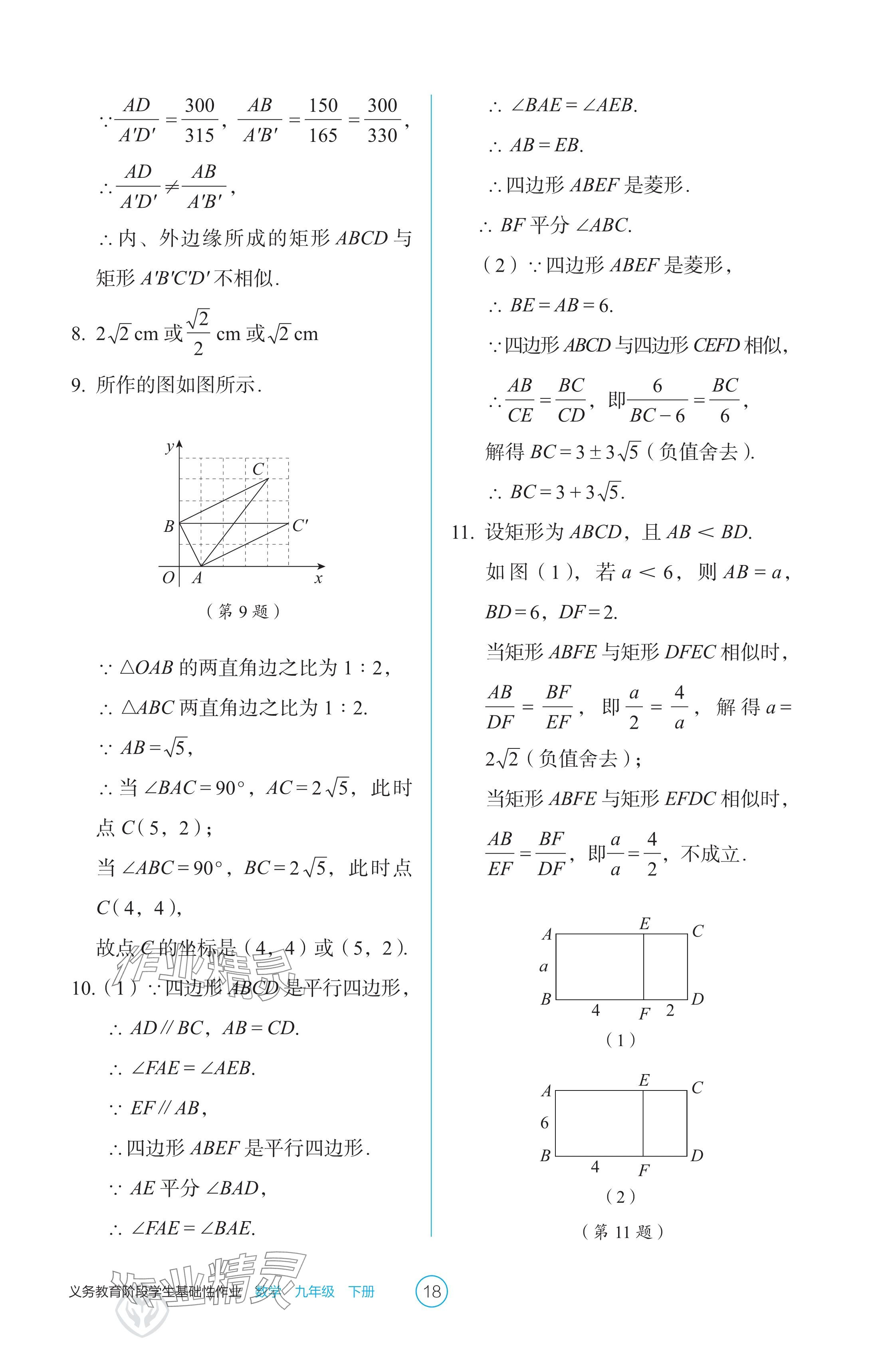 2025年学生基础性作业九年级数学下册人教版 参考答案第18页