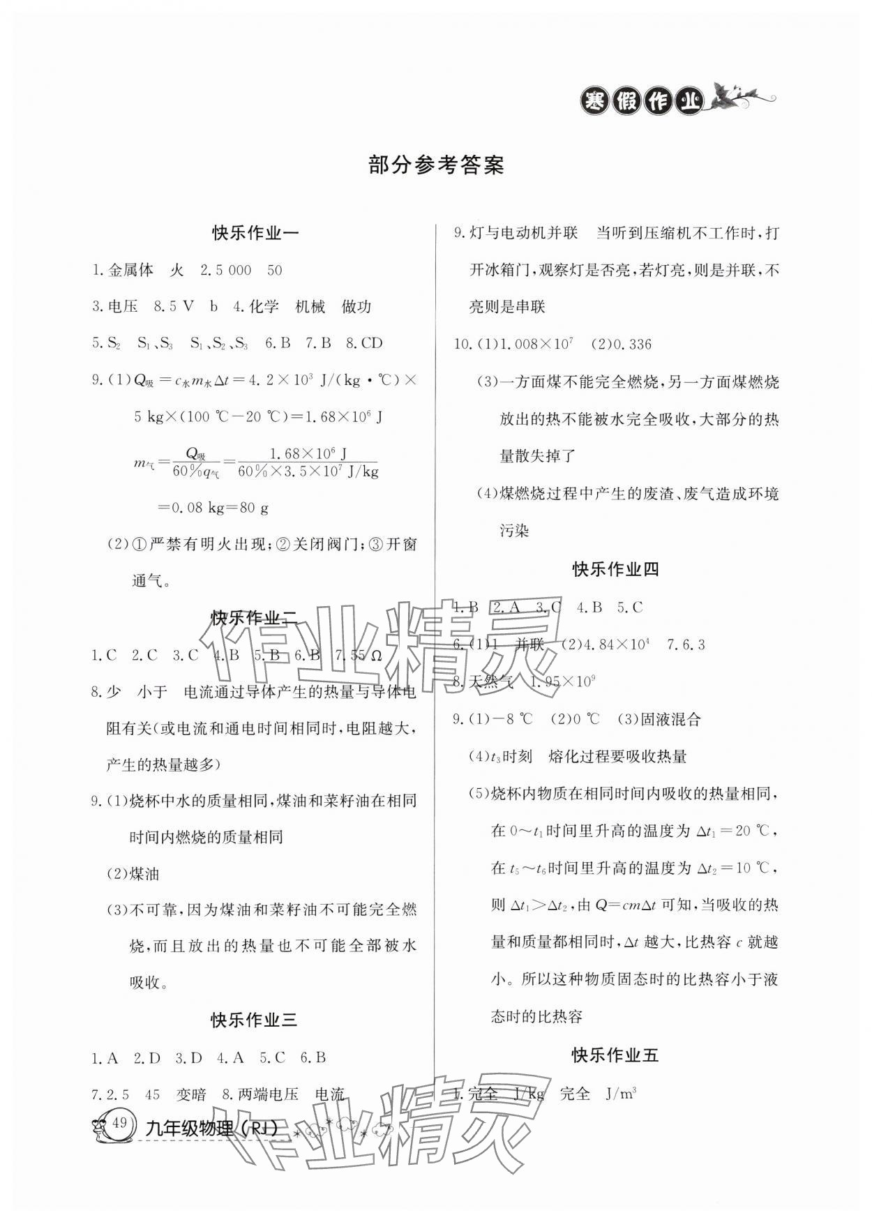 2025年寒假作業(yè)延邊教育出版社九年級(jí)物理人教版 參考答案第1頁(yè)