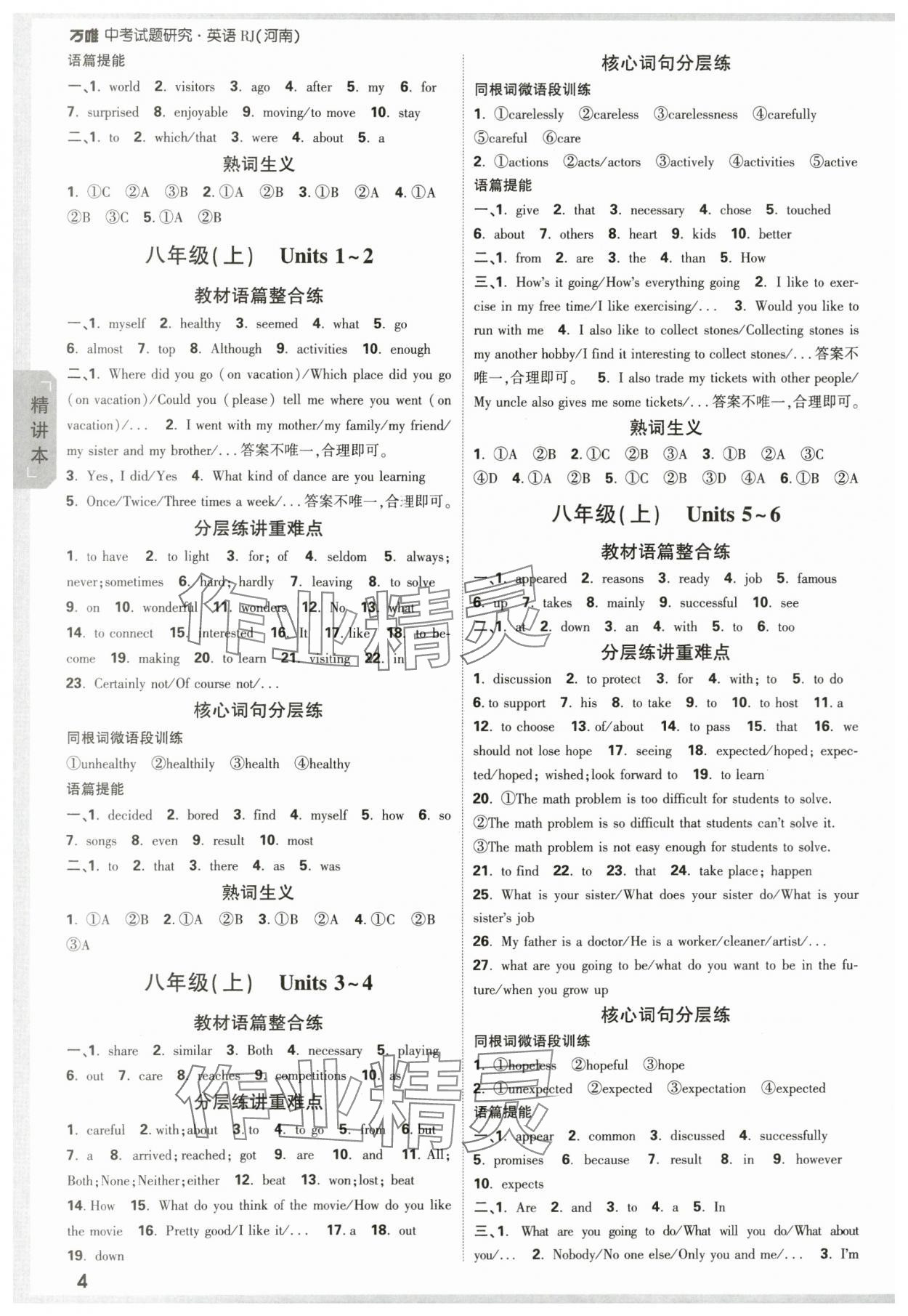 2024年万唯中考试题研究英语人教版河南专版 参考答案第3页