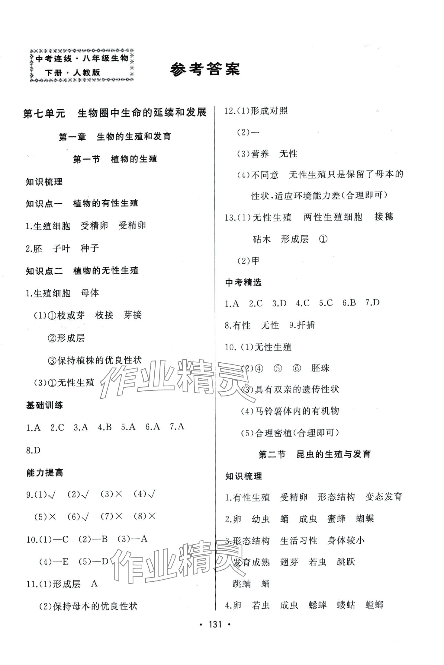 2024年中考連線八年級生物下冊人教版 第1頁