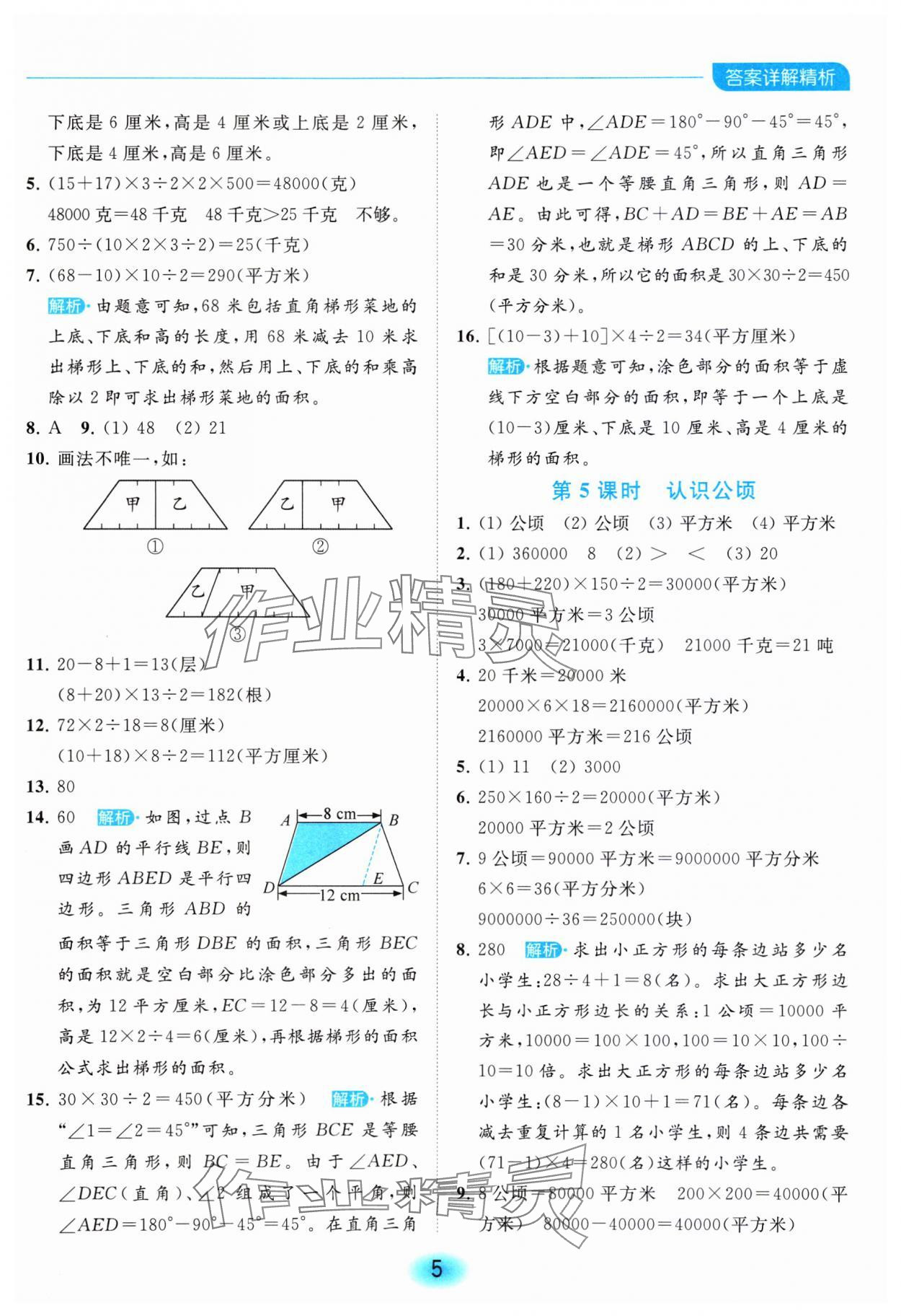 2023年亮點(diǎn)給力全優(yōu)練霸五年級數(shù)學(xué)上冊蘇教版 參考答案第5頁