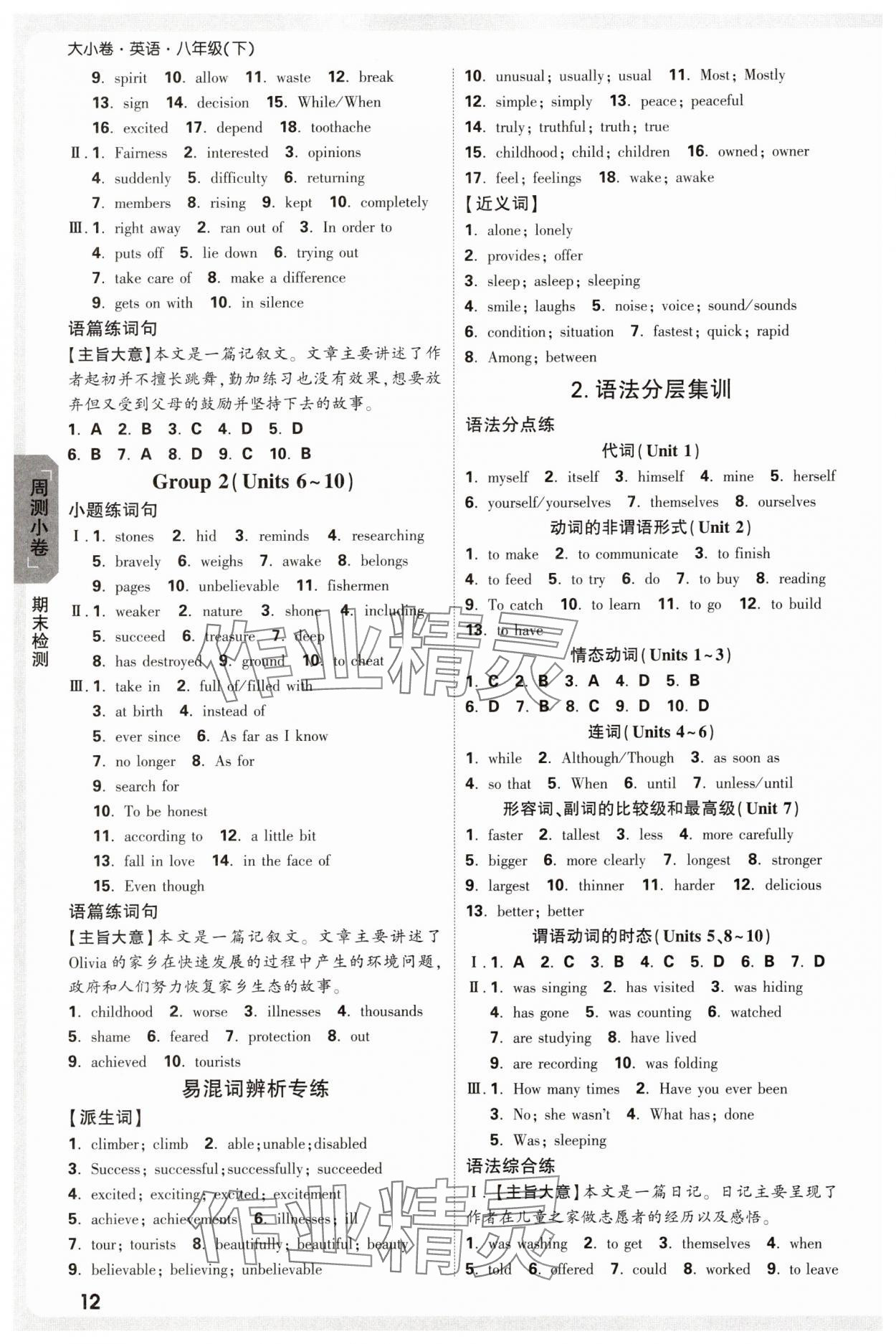 2025年萬唯中考大小卷八年級英語下冊人教版 參考答案第12頁