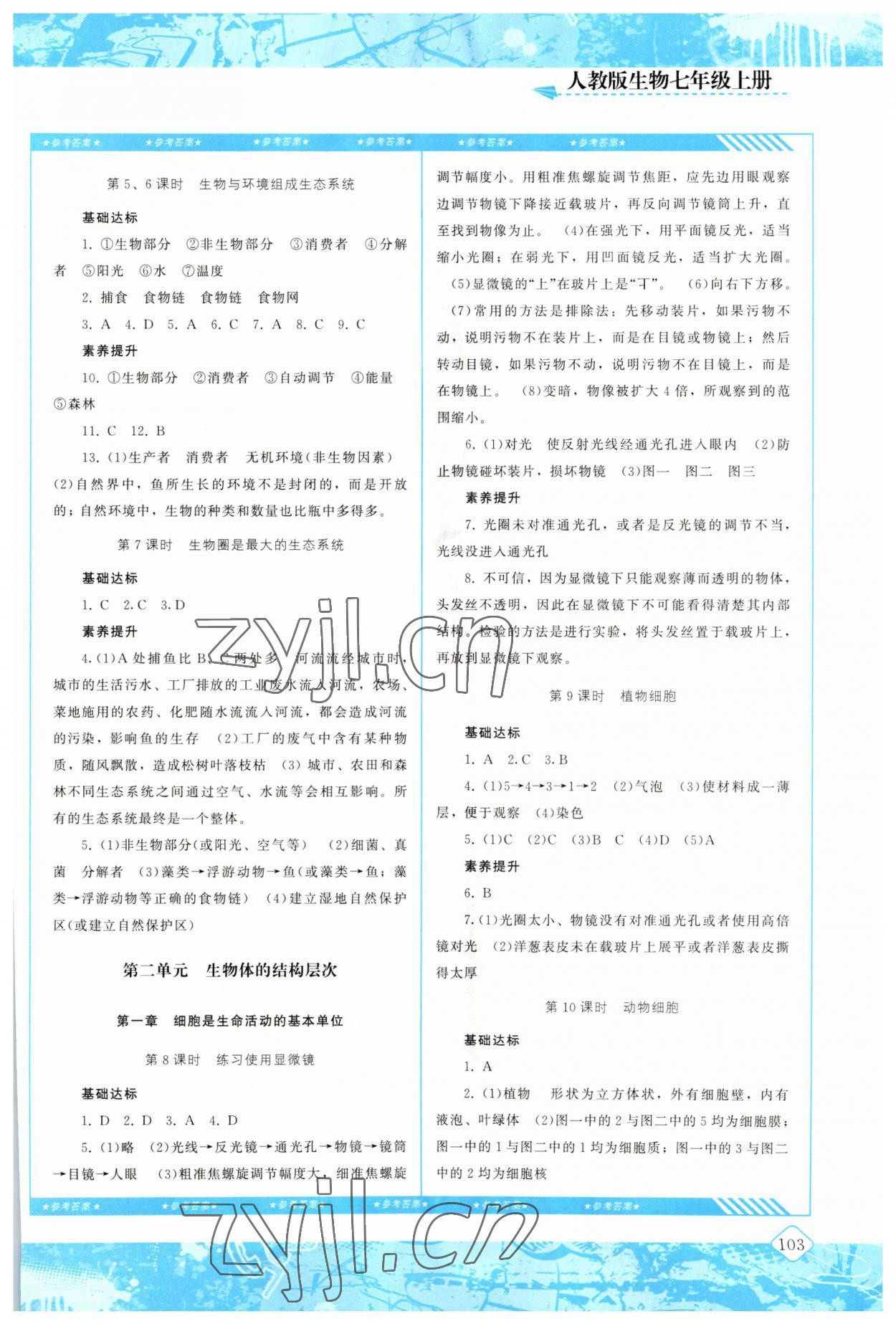 2023年同步實(shí)踐評(píng)價(jià)課程基礎(chǔ)訓(xùn)練湖南少年兒童出版社七年級(jí)生物上冊(cè)人教版 參考答案第2頁(yè)