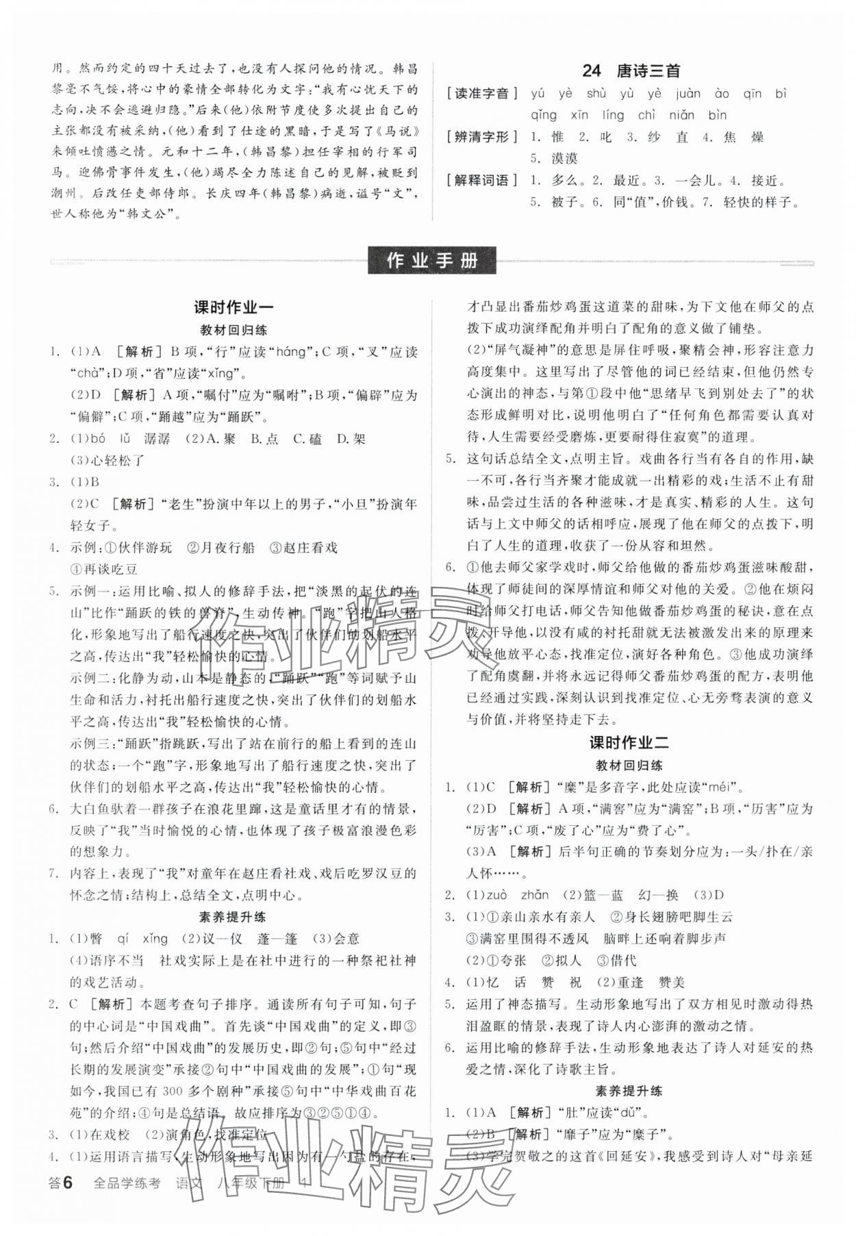 2025年全品学练考八年级语文下册人教版 参考答案第5页