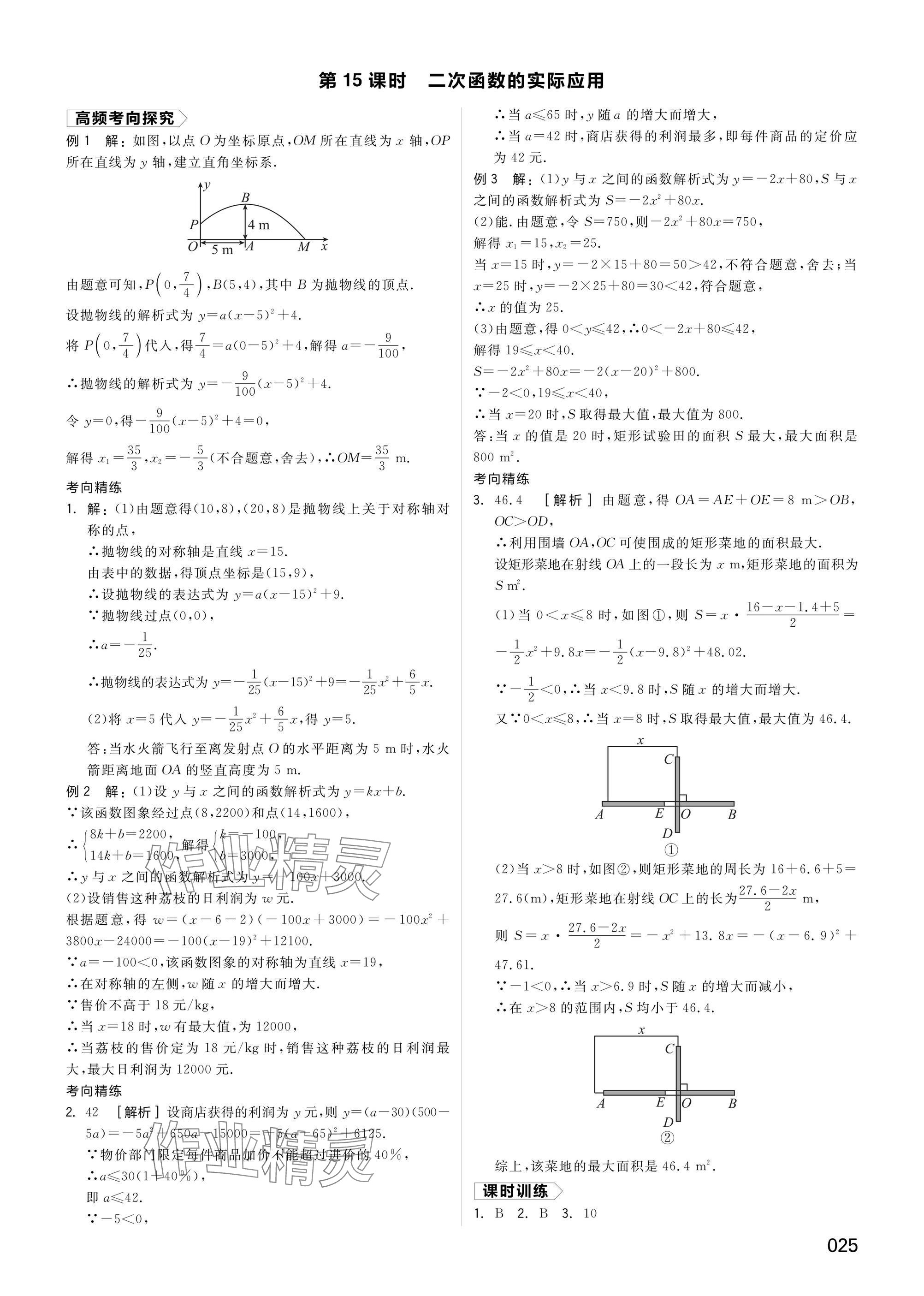 2025年全品中考復習方案數學湖南專版 參考答案第25頁