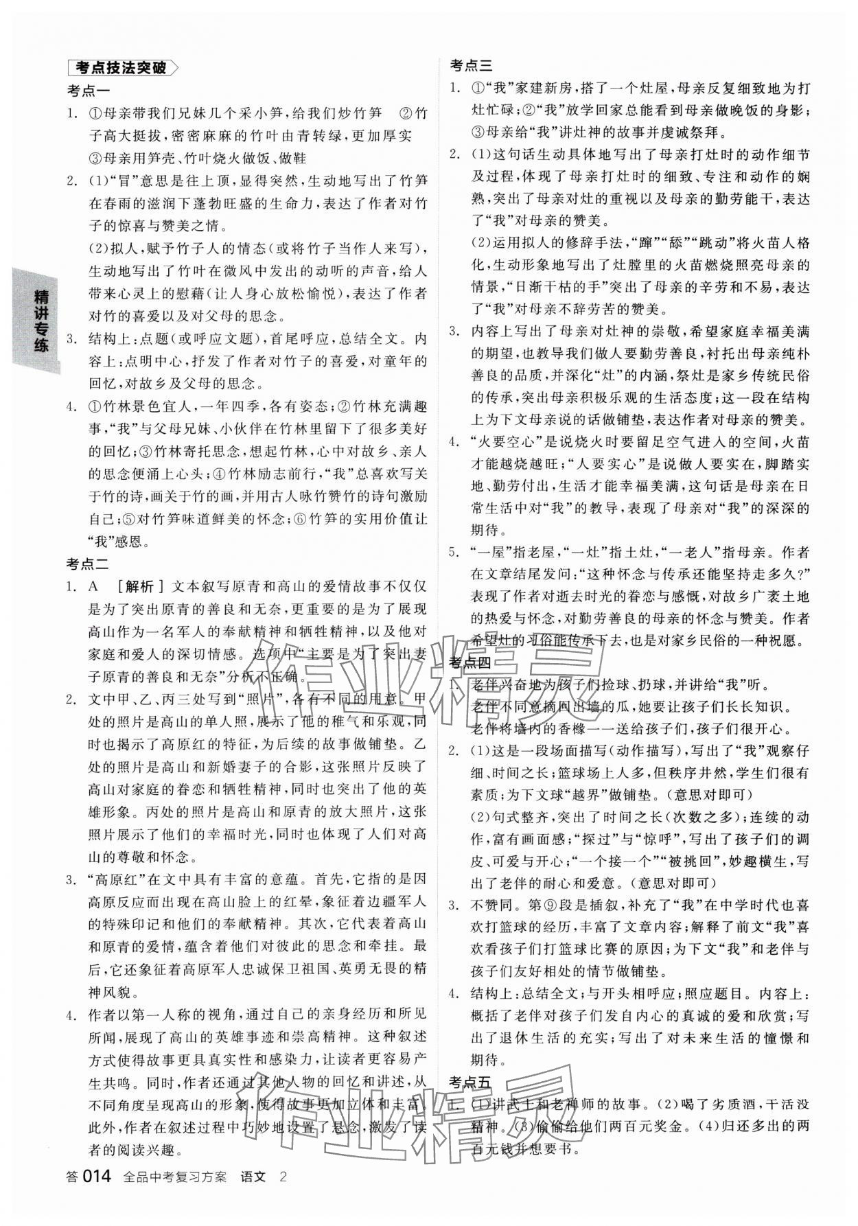 2025年全品中考復(fù)習(xí)方案語(yǔ)文江蘇專版 參考答案第13頁(yè)