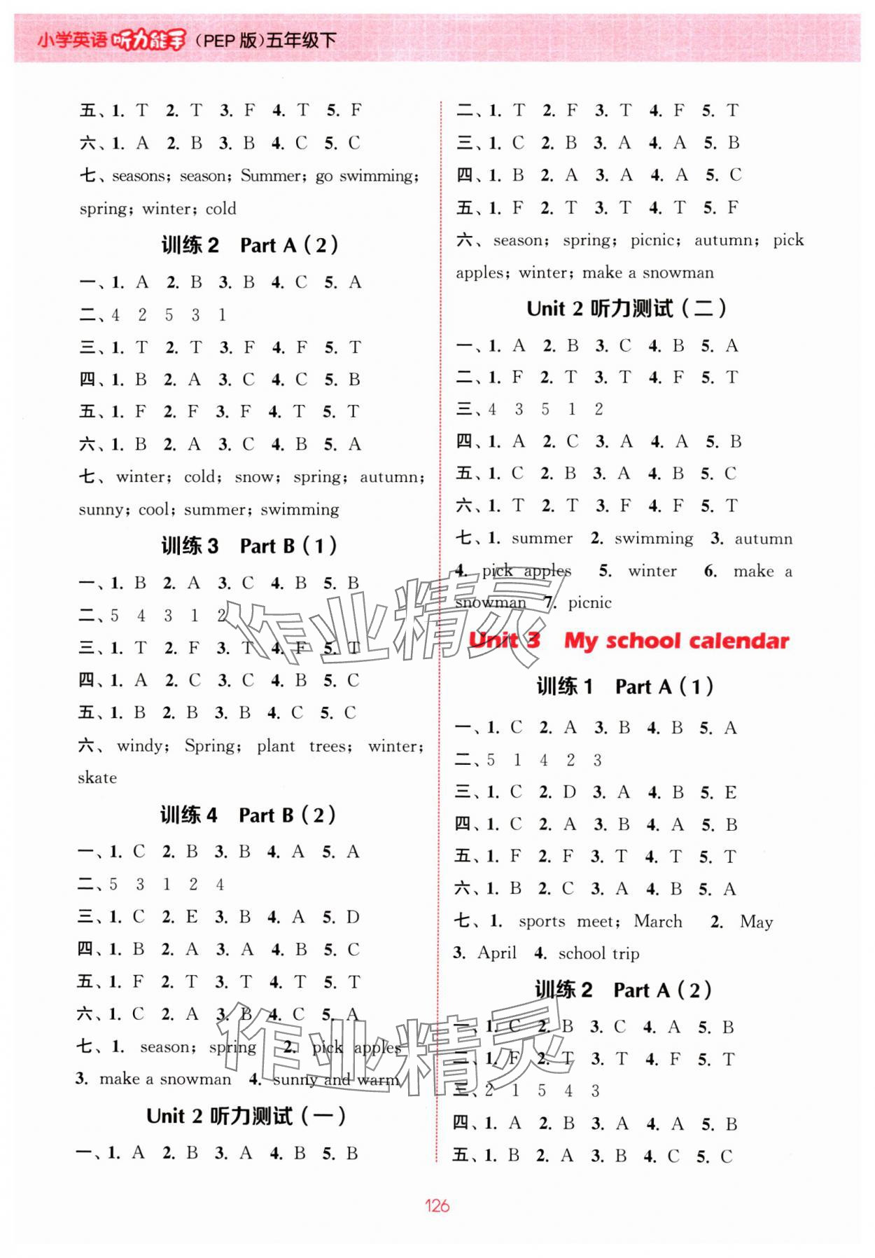 2024年通城学典小学英语听力能手五年级下册人教版 参考答案第2页