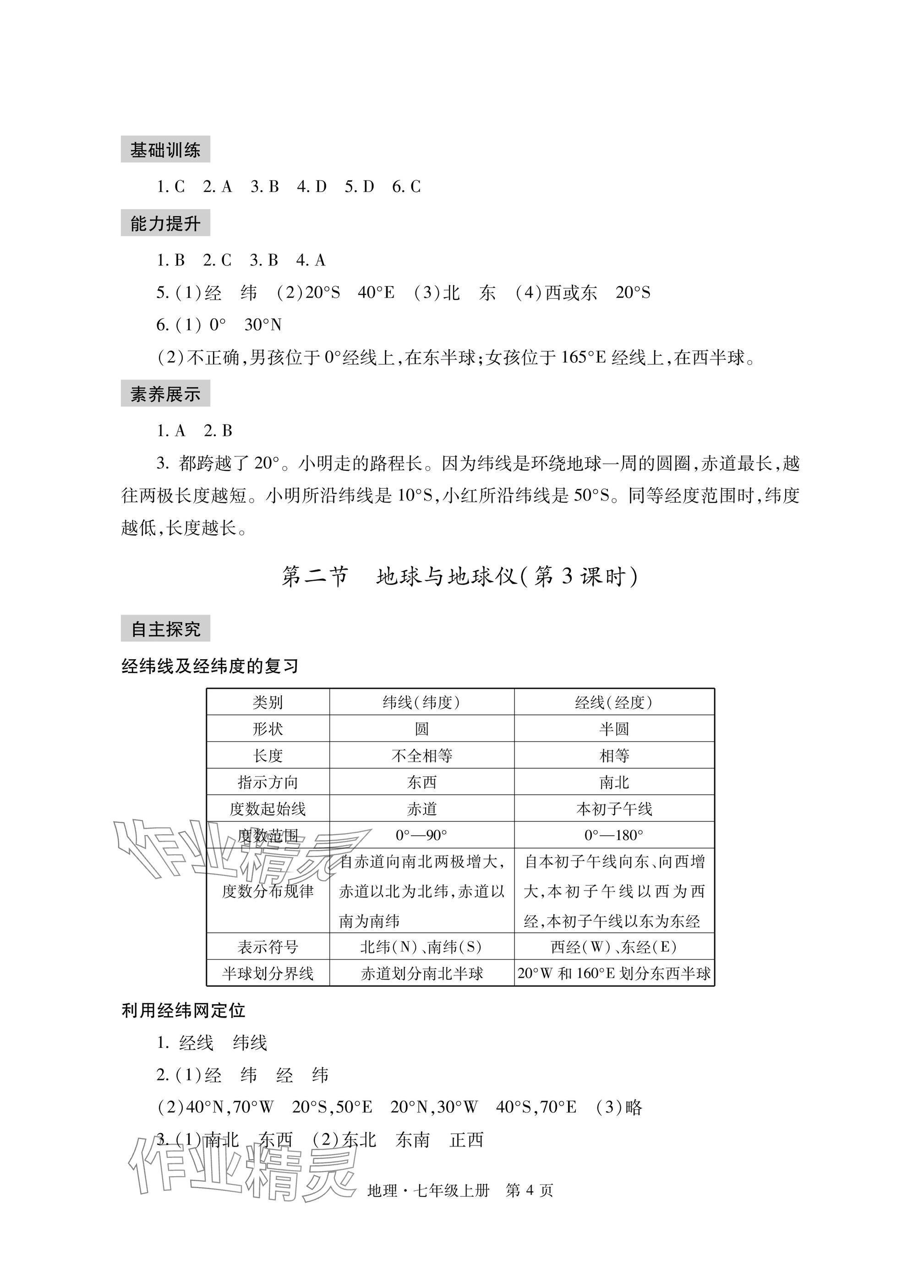 2024年自主學(xué)習(xí)指導(dǎo)課程與測試七年級地理上冊人教版 參考答案第4頁