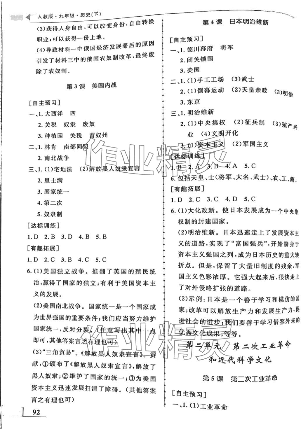 2024年名师点拨配套练习课时作业九年级历史下册人教版 第2页