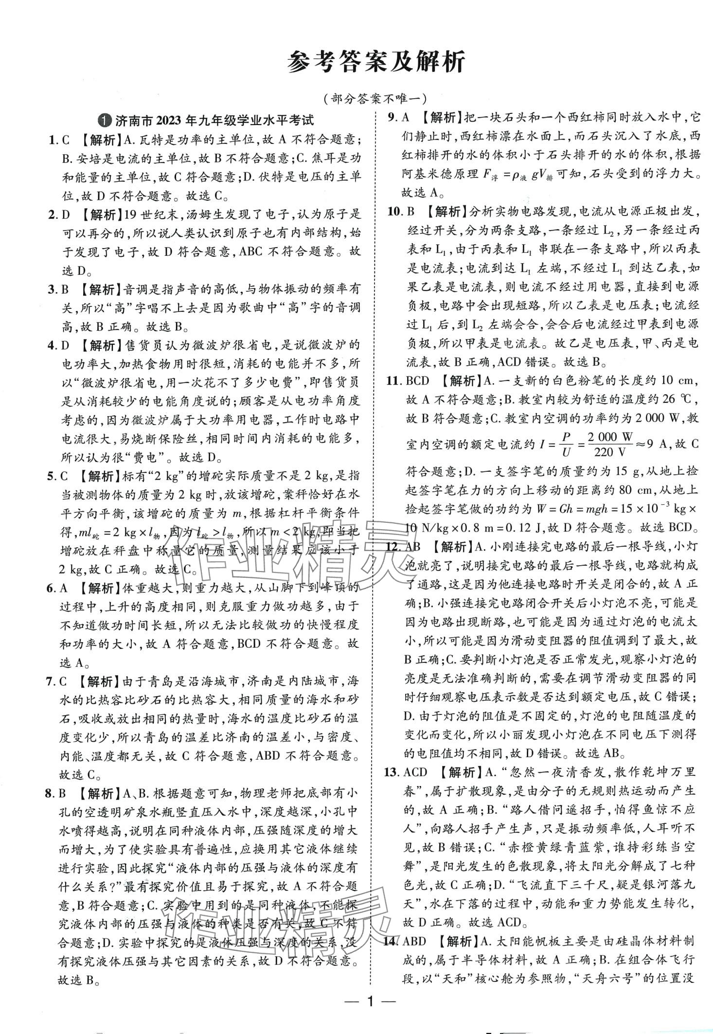 2024年鲁人泰斗中考必备中考试题汇编物理山东专版 第1页