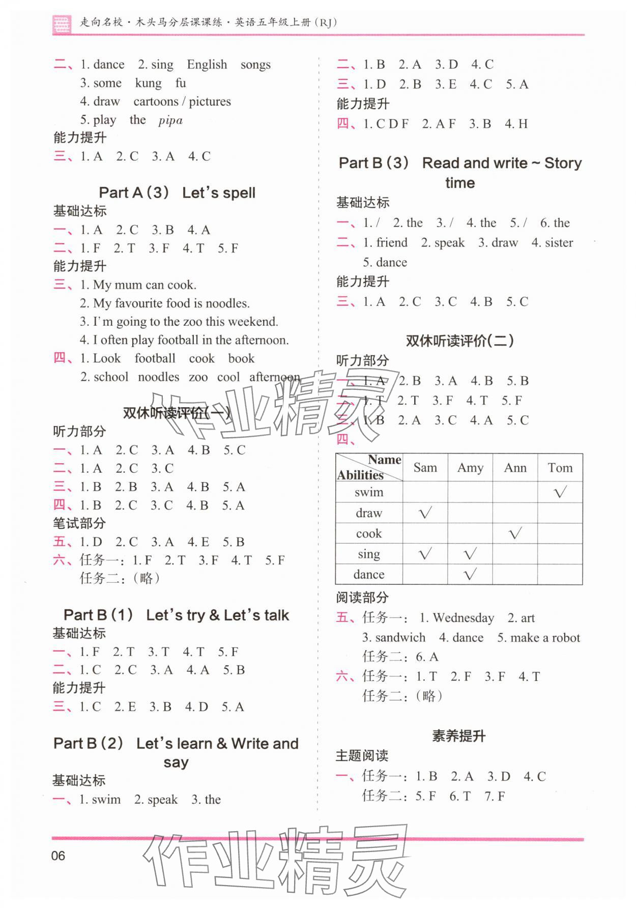 2025年木頭馬分層課課練五年級英語上冊人教版 參考答案第6頁