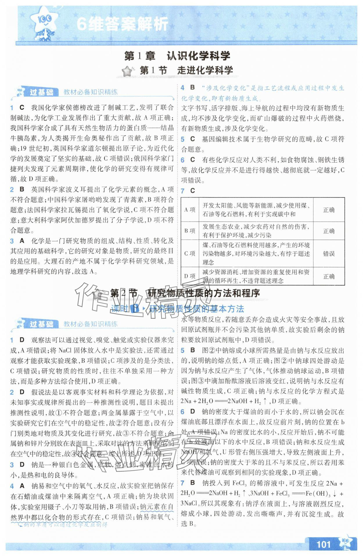 2025年一遍过高中化学必修第一册鲁科版 参考答案第1页