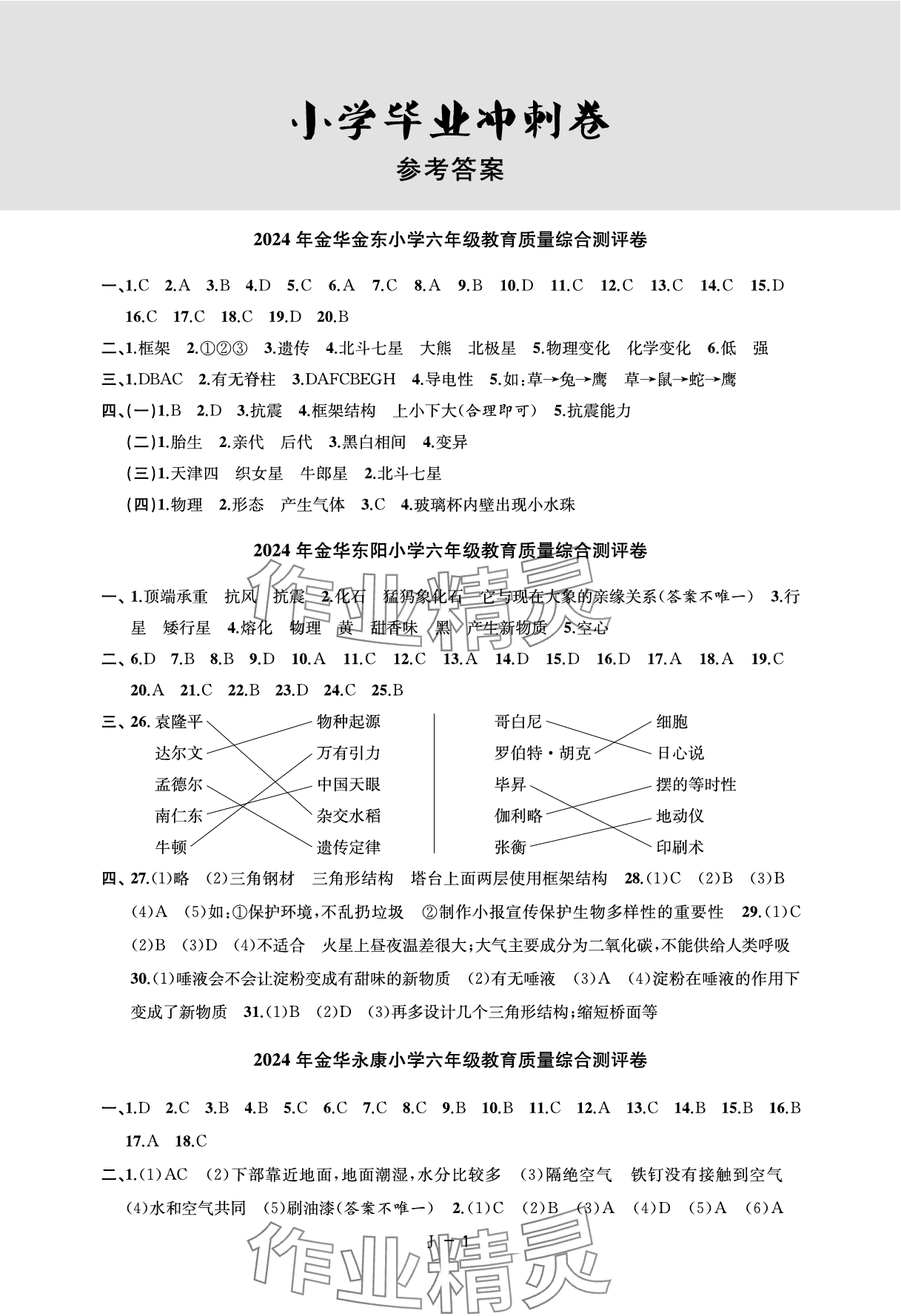 2025年小學(xué)畢業(yè)沖刺卷科學(xué) 參考答案第5頁