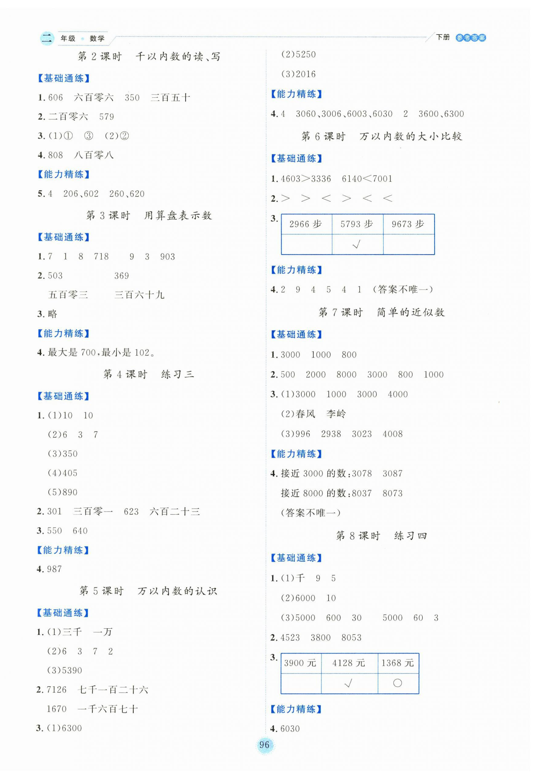 2025年優(yōu)秀生作業(yè)本二年級數(shù)學(xué)下冊蘇教版 參考答案第4頁