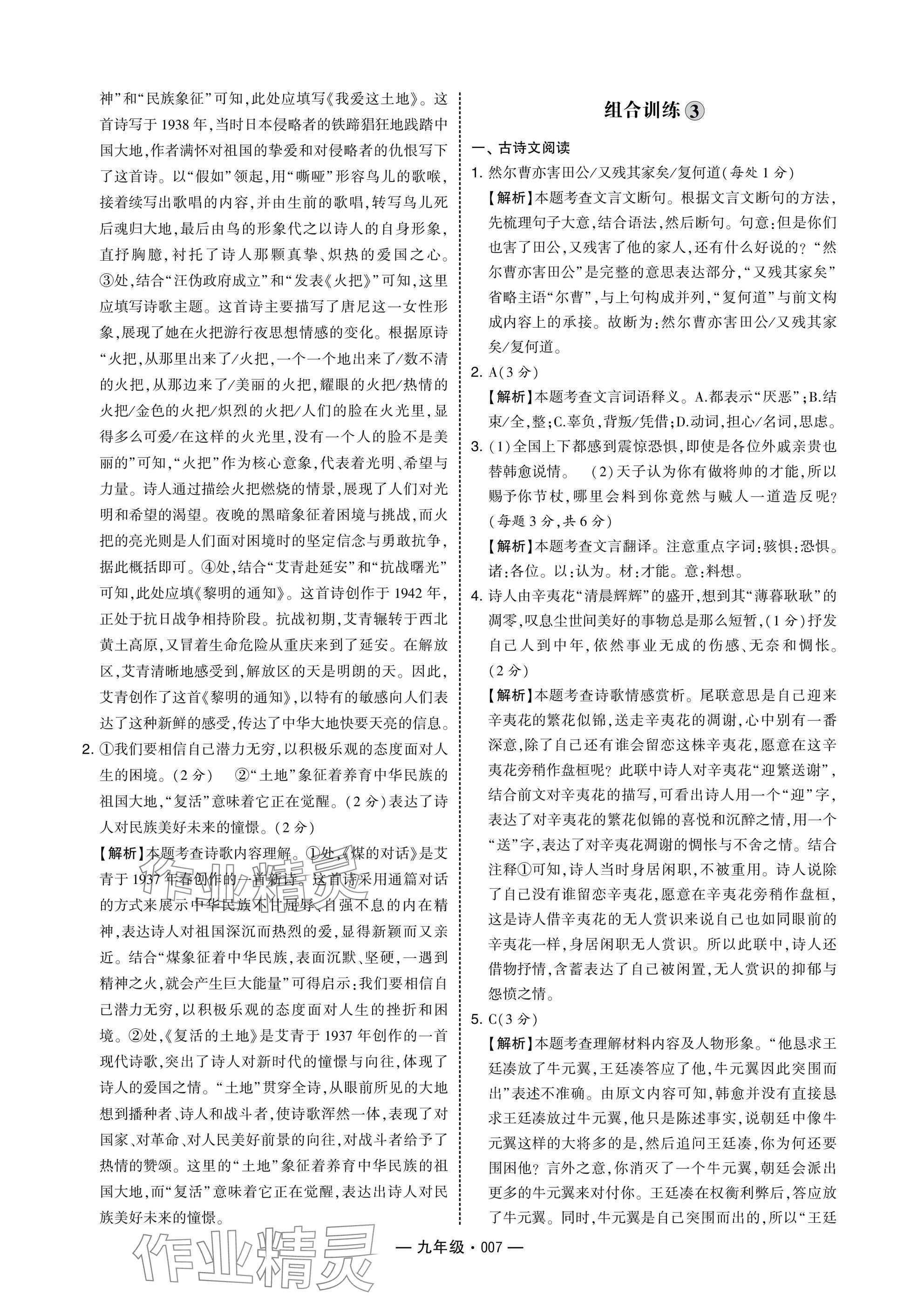 2025年學(xué)霸組合訓(xùn)練九年級(jí)語(yǔ)文人教版 參考答案第7頁(yè)