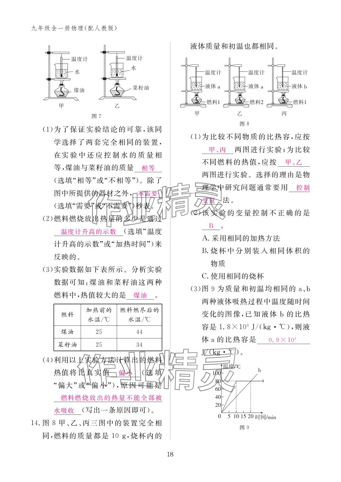 2025年作业本江西教育出版社九年级物理全一册人教版 参考答案第18页