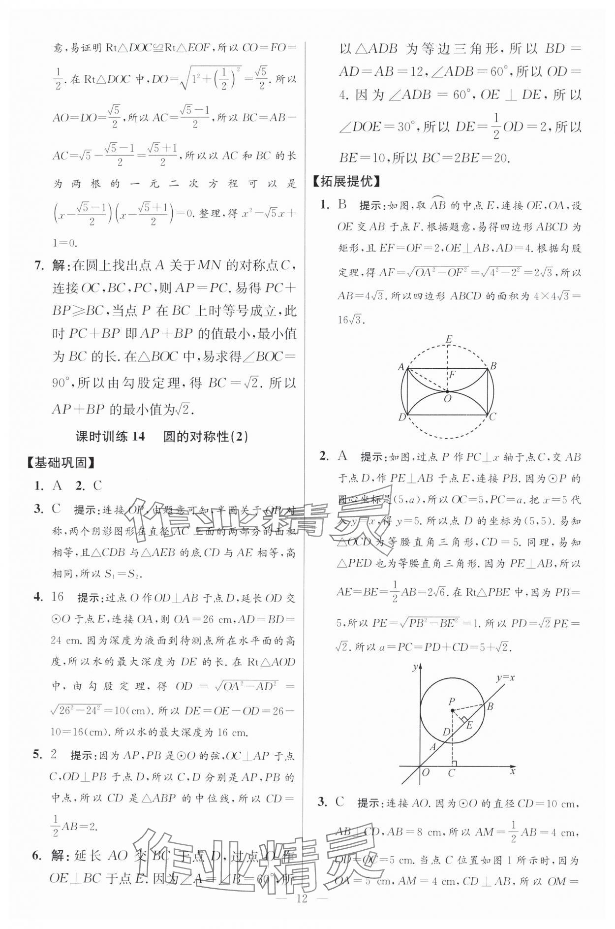 2024年初中数学小题狂做九年级全一册苏科版提优版 参考答案第12页