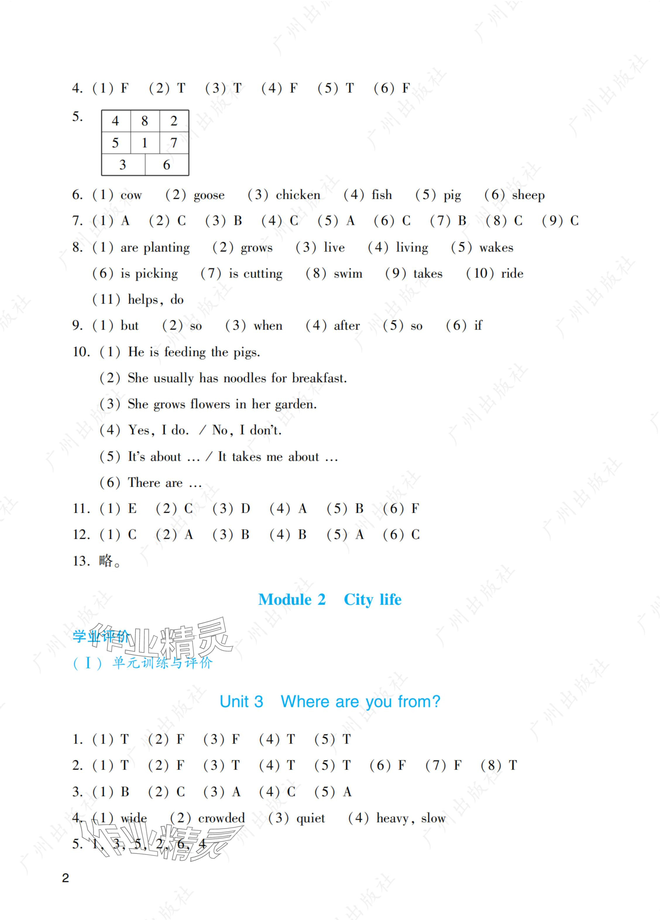 2024年陽光學(xué)業(yè)評價六年級英語上冊教科版 參考答案第2頁