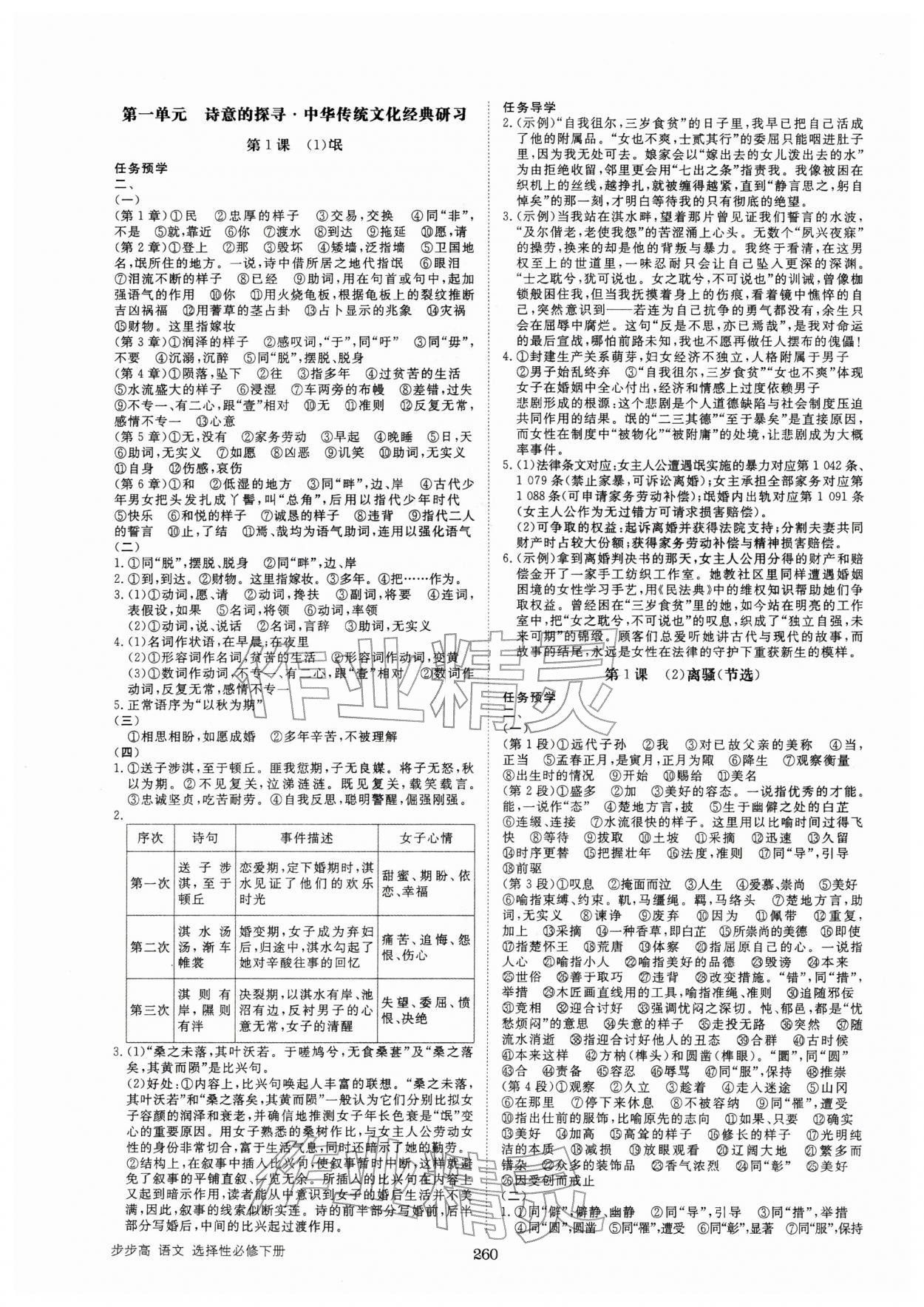2026年步步高学习笔记高中语文选择性必修下册人教版&nbsp;参考答案第1页