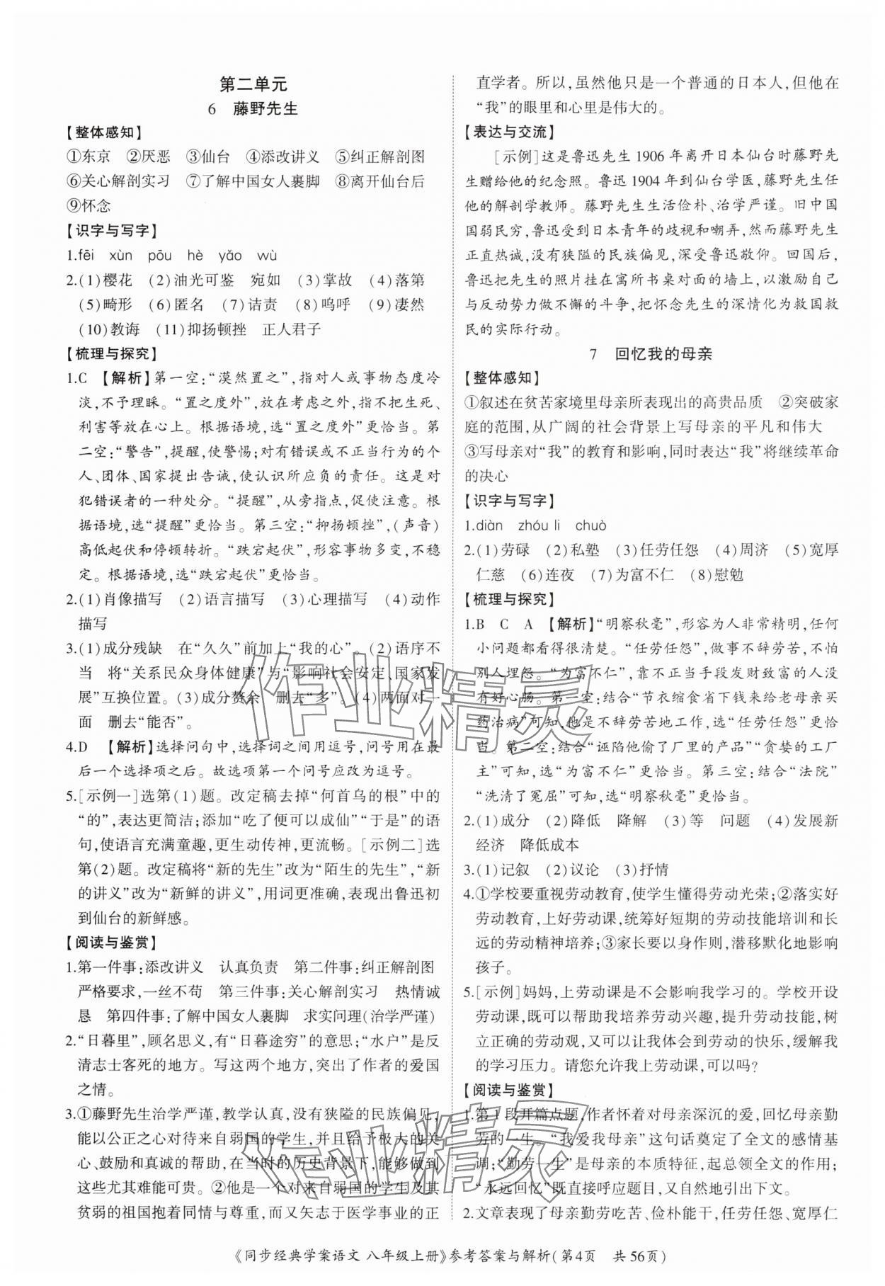 2024年同步經(jīng)典學案八年級語文上冊人教版深圳專版 第4頁