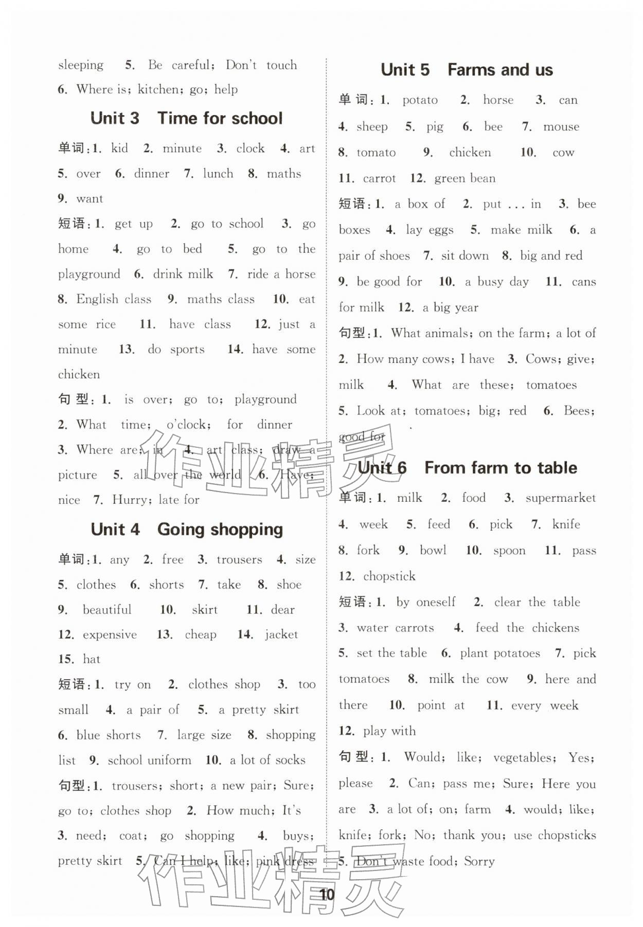 2026年默写能手四年级英语下册人教版&nbsp;第10页