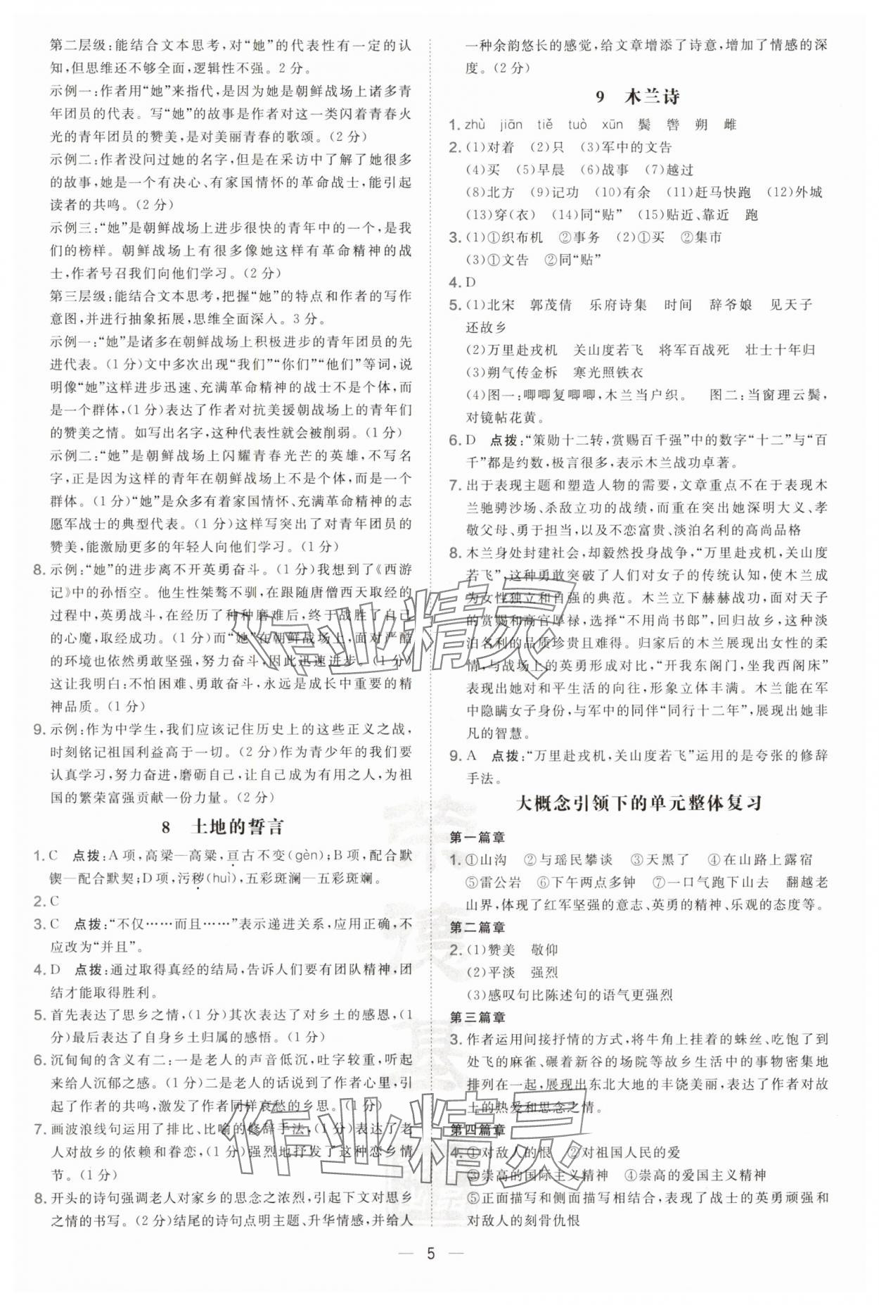 2025年點撥訓練七年級語文下冊人教版遼寧專版&nbsp;參考答案第5頁