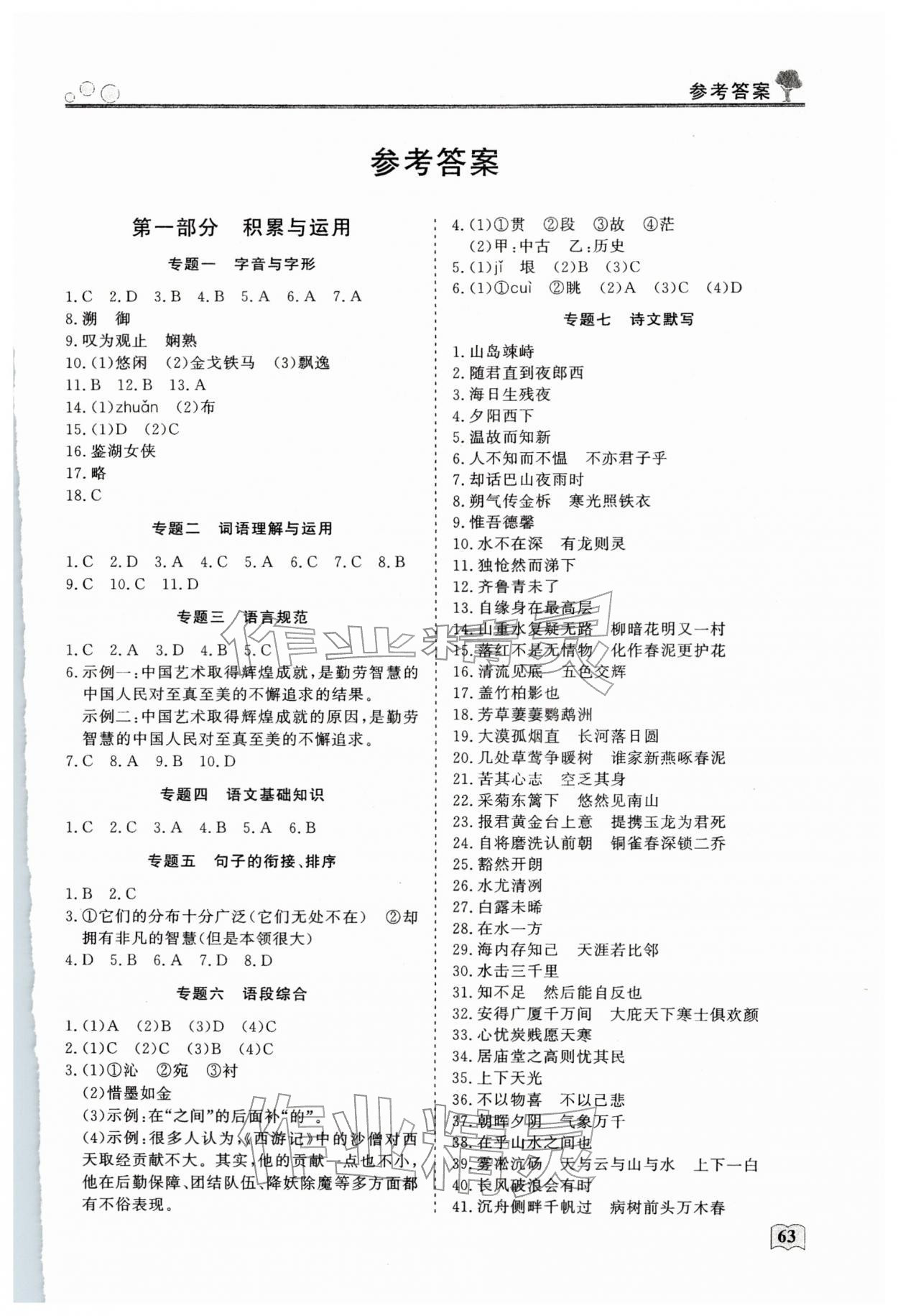 2026年智慧學習假期自主學習九年級語文&nbsp;第1頁